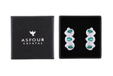 Asfour Crystal Haggie Earrings With Emerald Pear Zircon Stones In 925 Sterling Silver ED0019-WG