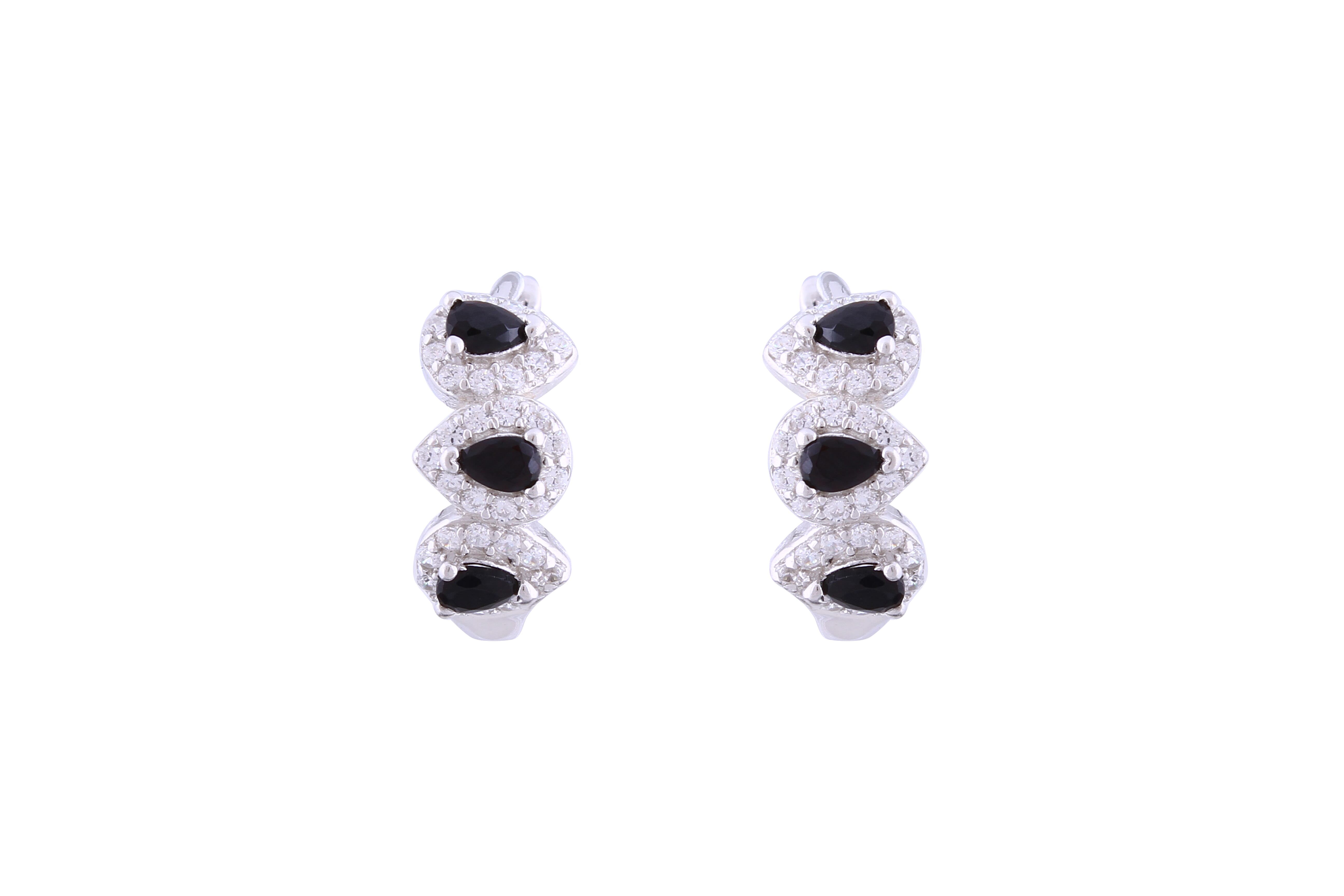 Asfour Crystal Haggie Earrings With Black Pear Zircon Stones In 925 Sterling Silver ED0019-WP