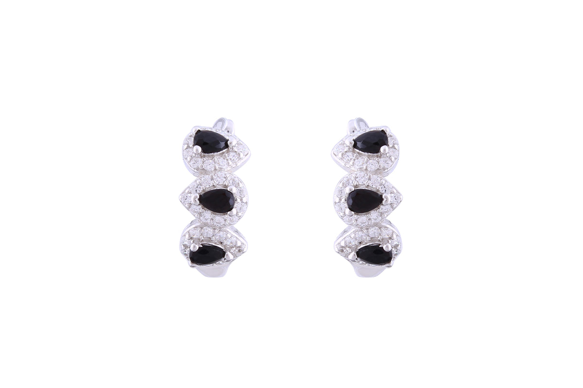 Asfour Crystal Haggie Earrings With Black Pear Zircon Stones In 925 Sterling Silver ED0019-WP