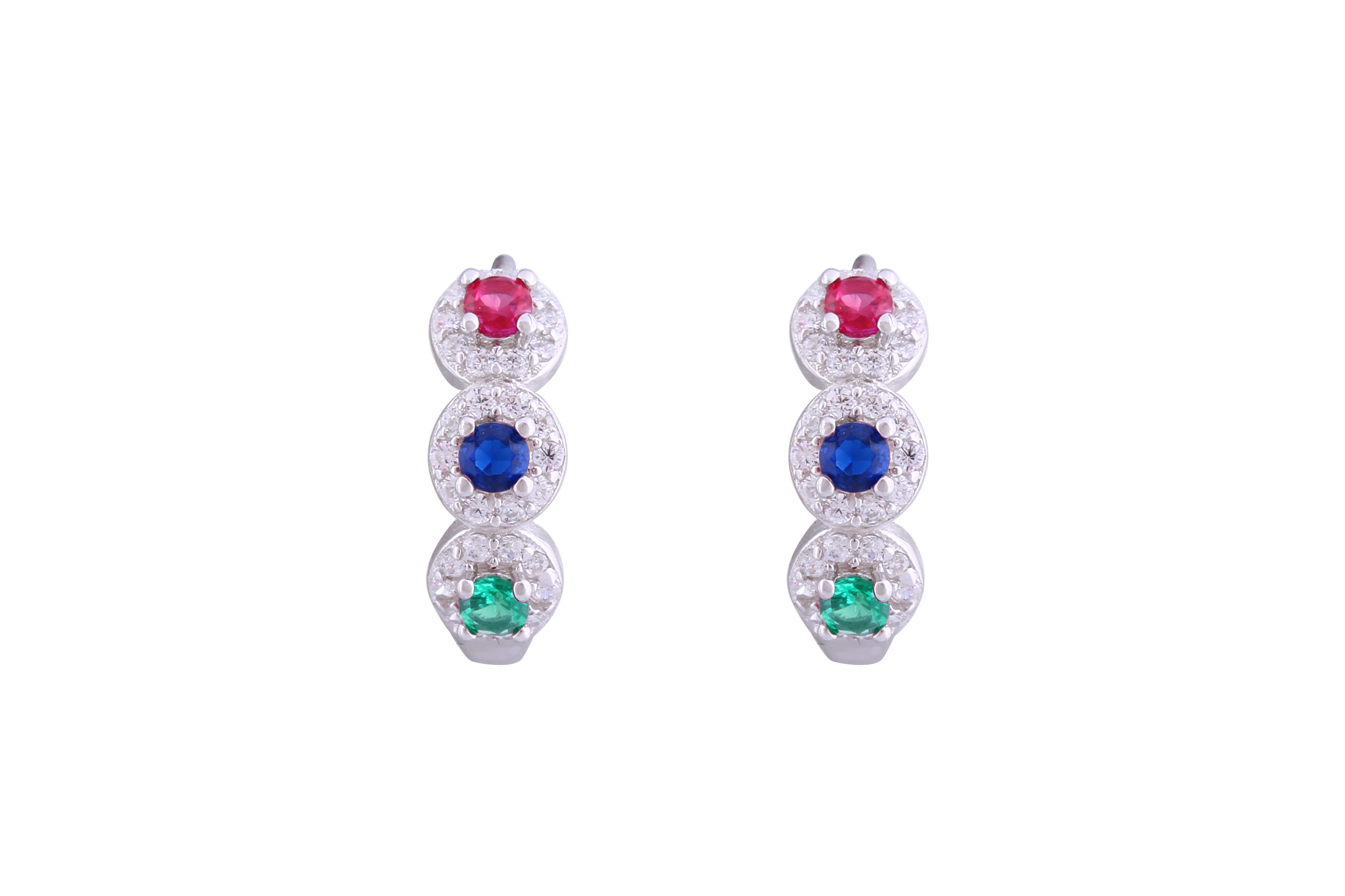 Asfour Crystal Haggie Earrings With Multi Color Round Zircon Stones In 925 Sterling Silver ED0020-K