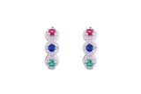 Asfour Crystal Haggie Earrings With Multi Color Round Zircon Stones In 925 Sterling Silver ED0020-K