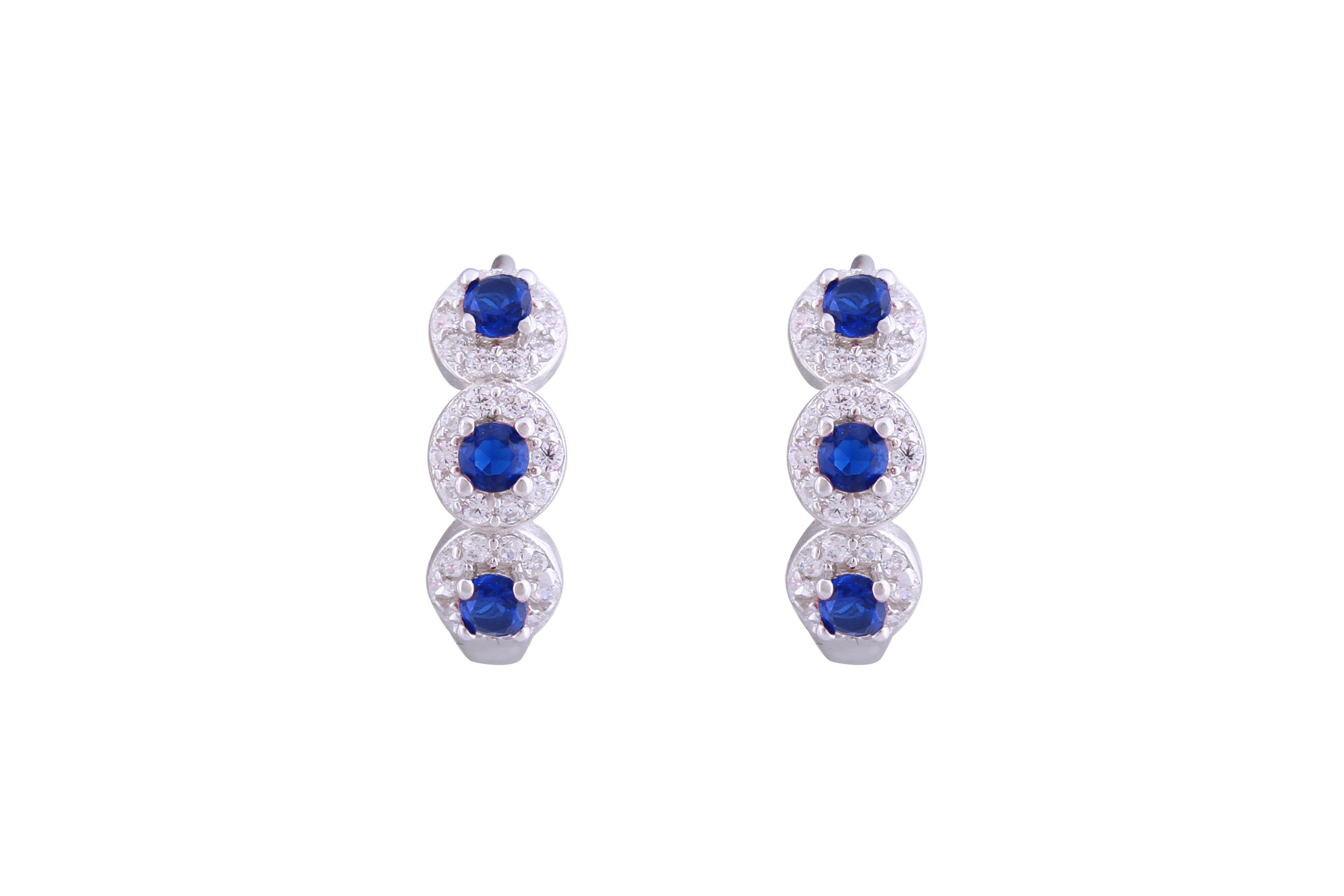 Asfour Crystal Haggie Earrings With Blue Round Zircon Stones In 925 Sterling Silver ED0020-WB