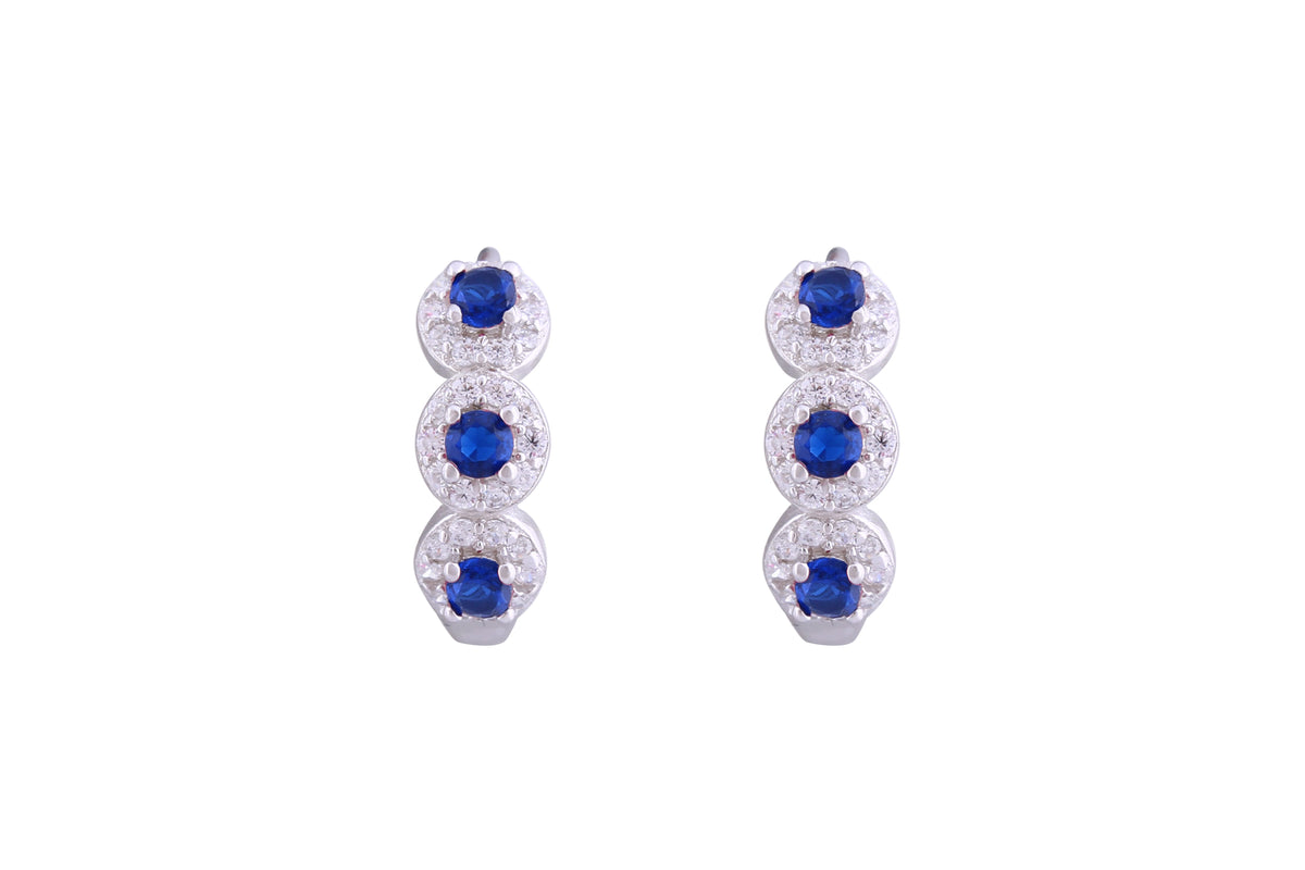 Asfour Crystal Haggie Earrings With Blue Round Zircon Stones In 925 Sterling Silver ED0020-WB