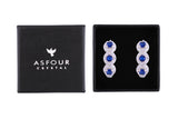 Asfour Crystal Haggie Earrings With Blue Round Zircon Stones In 925 Sterling Silver ED0020-WB
