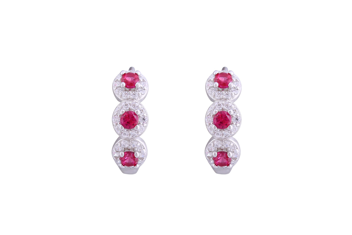 Asfour Crystal Haggie Earrings With Fuchsia Round Zircon Stones In 925 Sterling Silver ED0020-WF