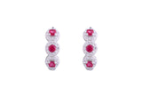 Asfour Crystal Haggie Earrings With Fuchsia Round Zircon Stones In 925 Sterling Silver ED0020-WF