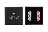 Asfour Crystal Haggie Earrings With Fuchsia Round Zircon Stones In 925 Sterling Silver ED0020-WF