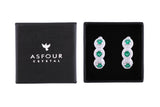 Asfour Crystal Haggie Earrings With Emerald Round Zircon Stones In 925 Sterling Silver ED0020-WG