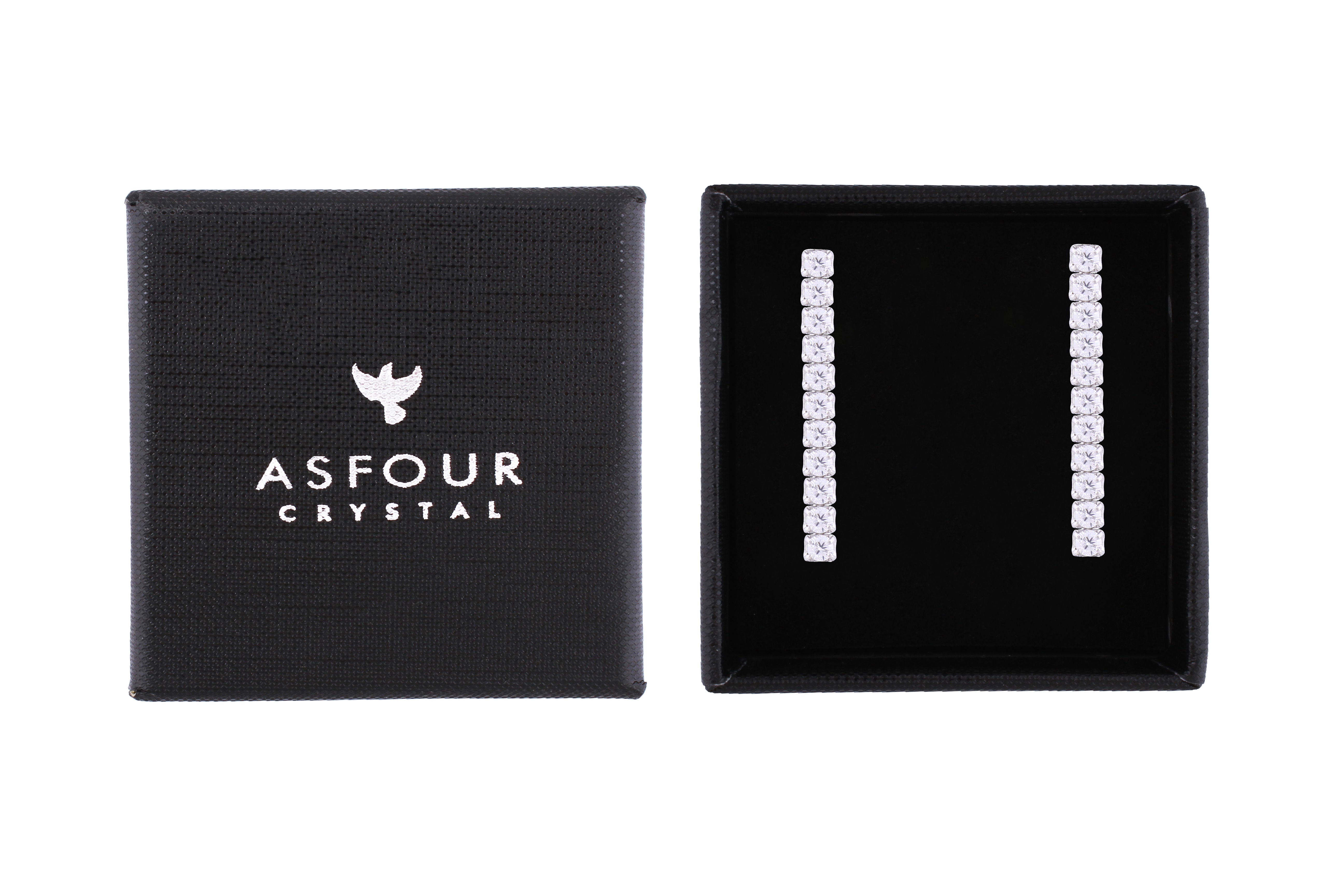 Asfour Crystal Stud Iinear Earrings Inlaid With Zircon In 925 Sterling Silver ED0021