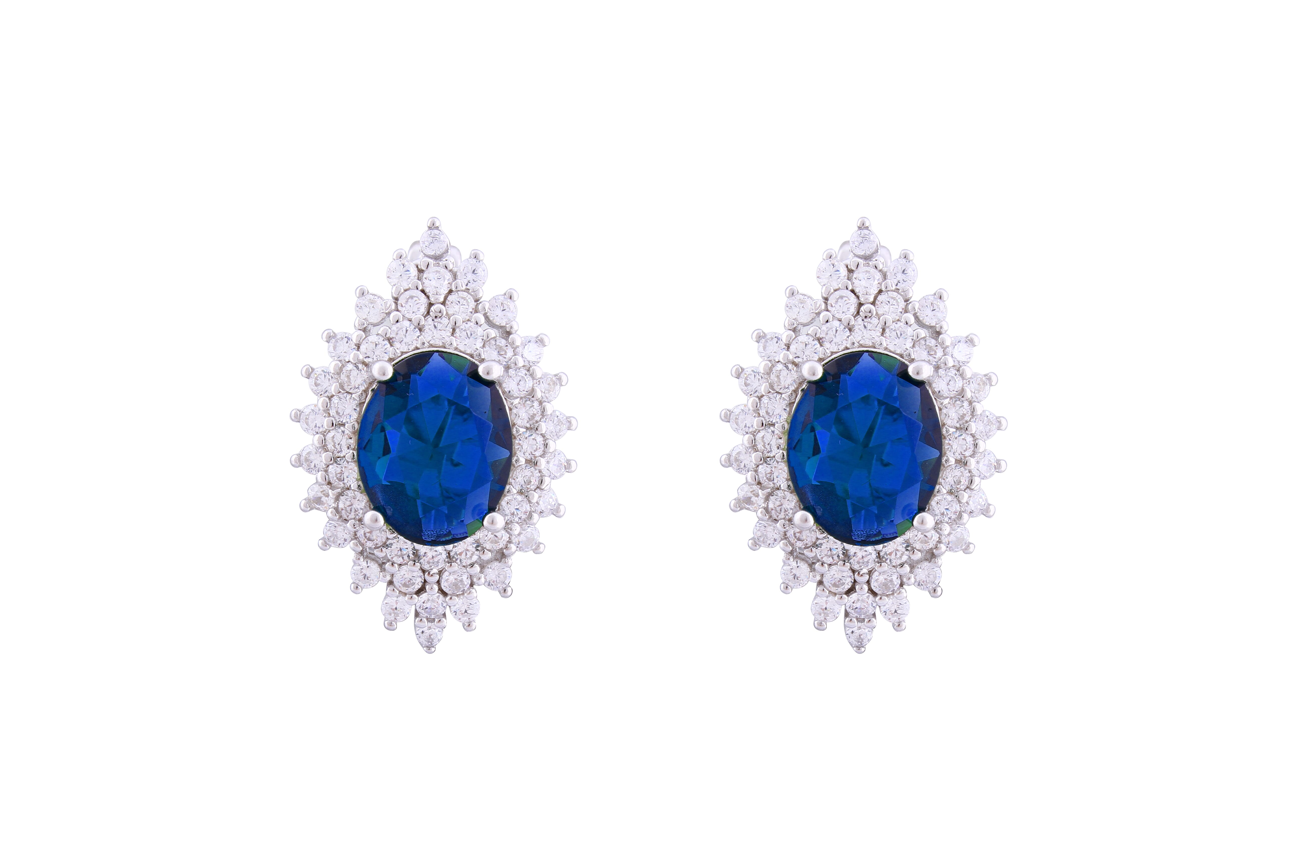 Asfour Crystal Clips Earrings With Blue Zircon Stones In 925 Sterling Silver ED0028-WB