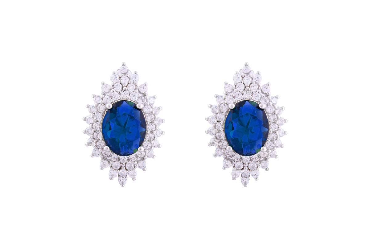 Asfour Crystal Clips Earrings With Blue Zircon Stones In 925 Sterling Silver ED0028-WB