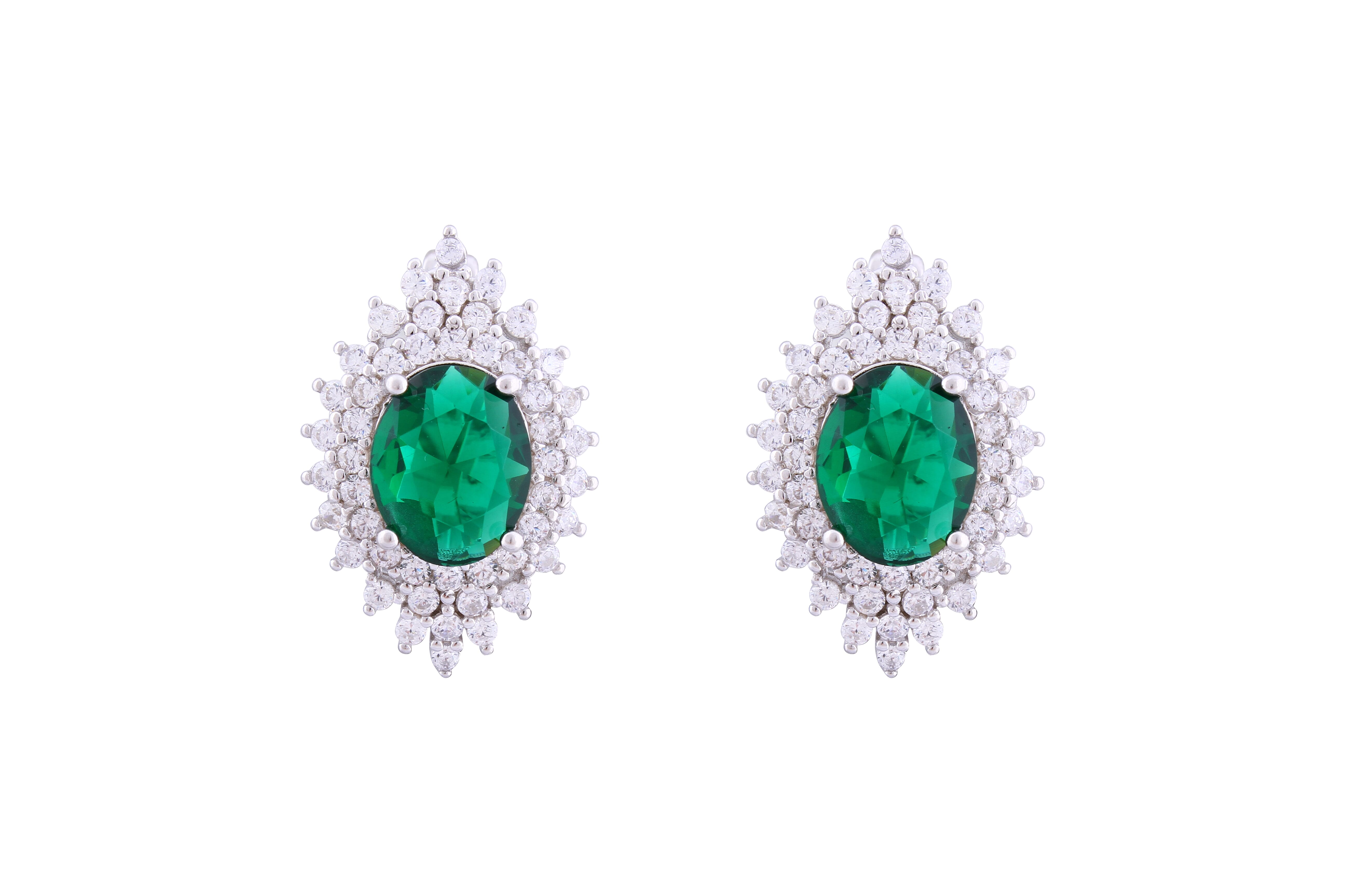 Asfour Crystal Clips Earrings With Emerald Zircon Stones In 925 Sterling Silver ED0028-WG