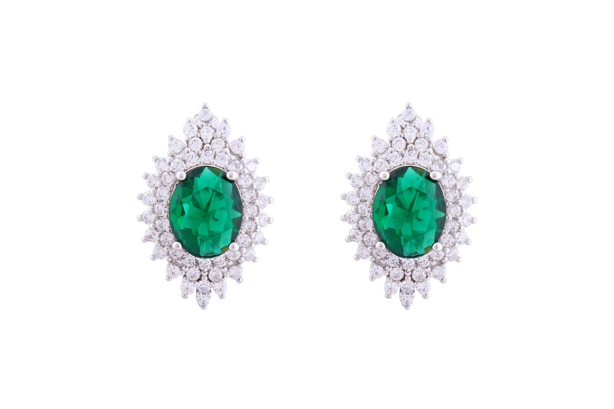 Asfour Crystal Clips Earrings With Emerald Zircon Stones In 925 Sterling Silver ED0028-WG