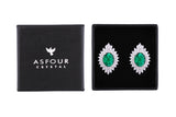 Asfour Crystal Clips Earrings With Emerald Zircon Stones In 925 Sterling Silver ED0028-WG