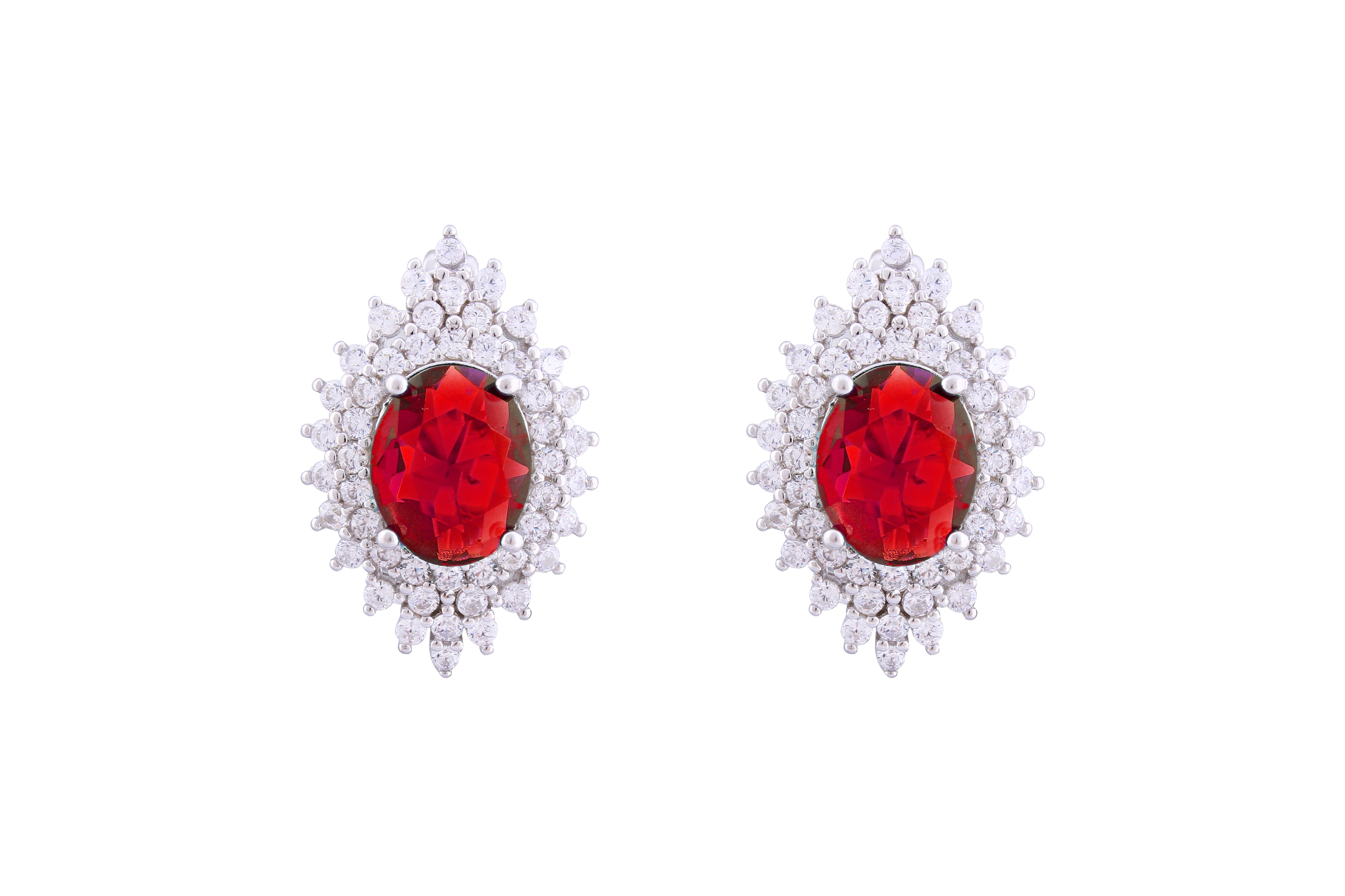 Asfour Crystal Clips Earrings With Red Zircon Stones In 925 Sterling Silver ED0028-WR