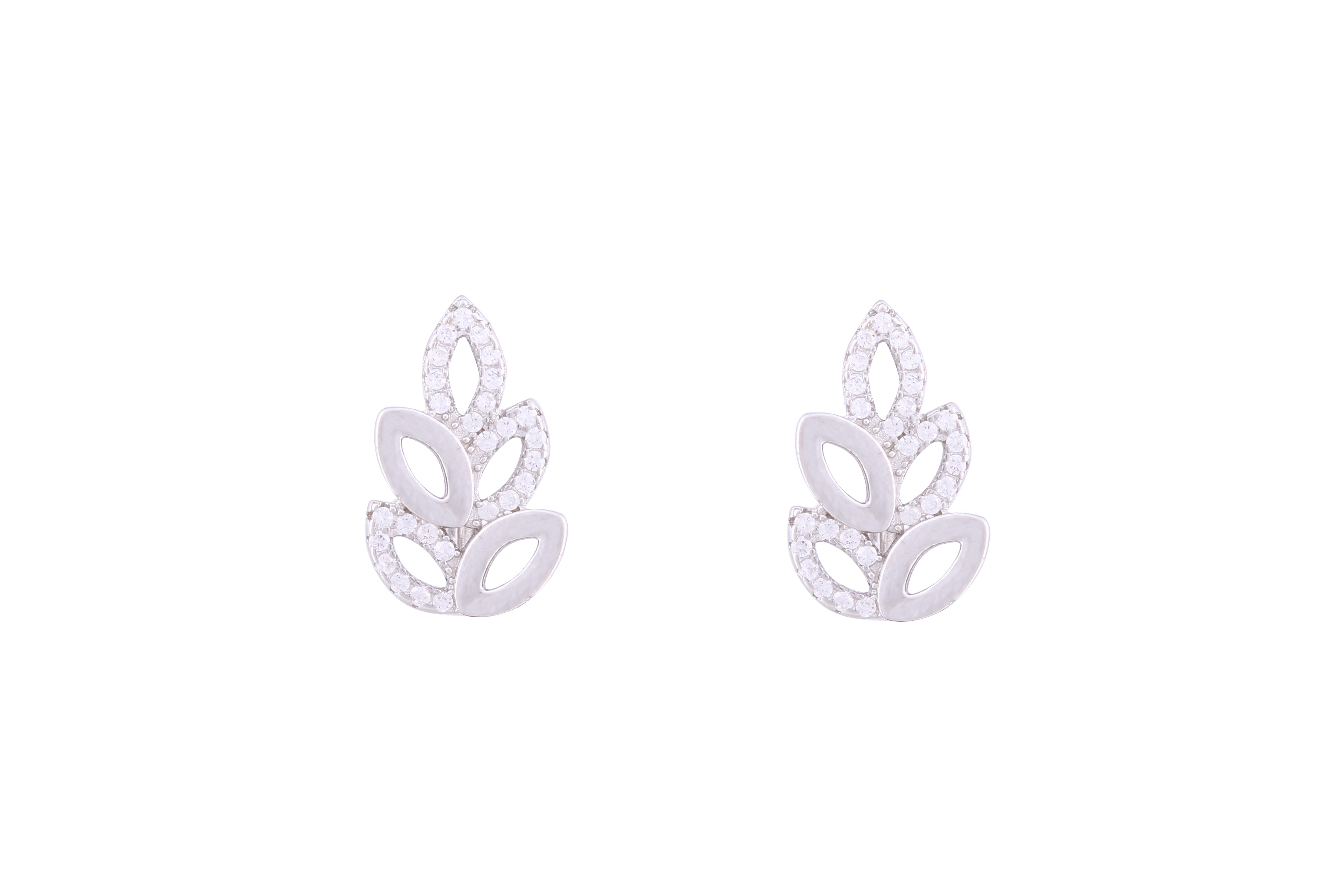 Asfour Crystal Clips Earrings With 3 Leaf Flower In 925 Sterling Silver ED0029