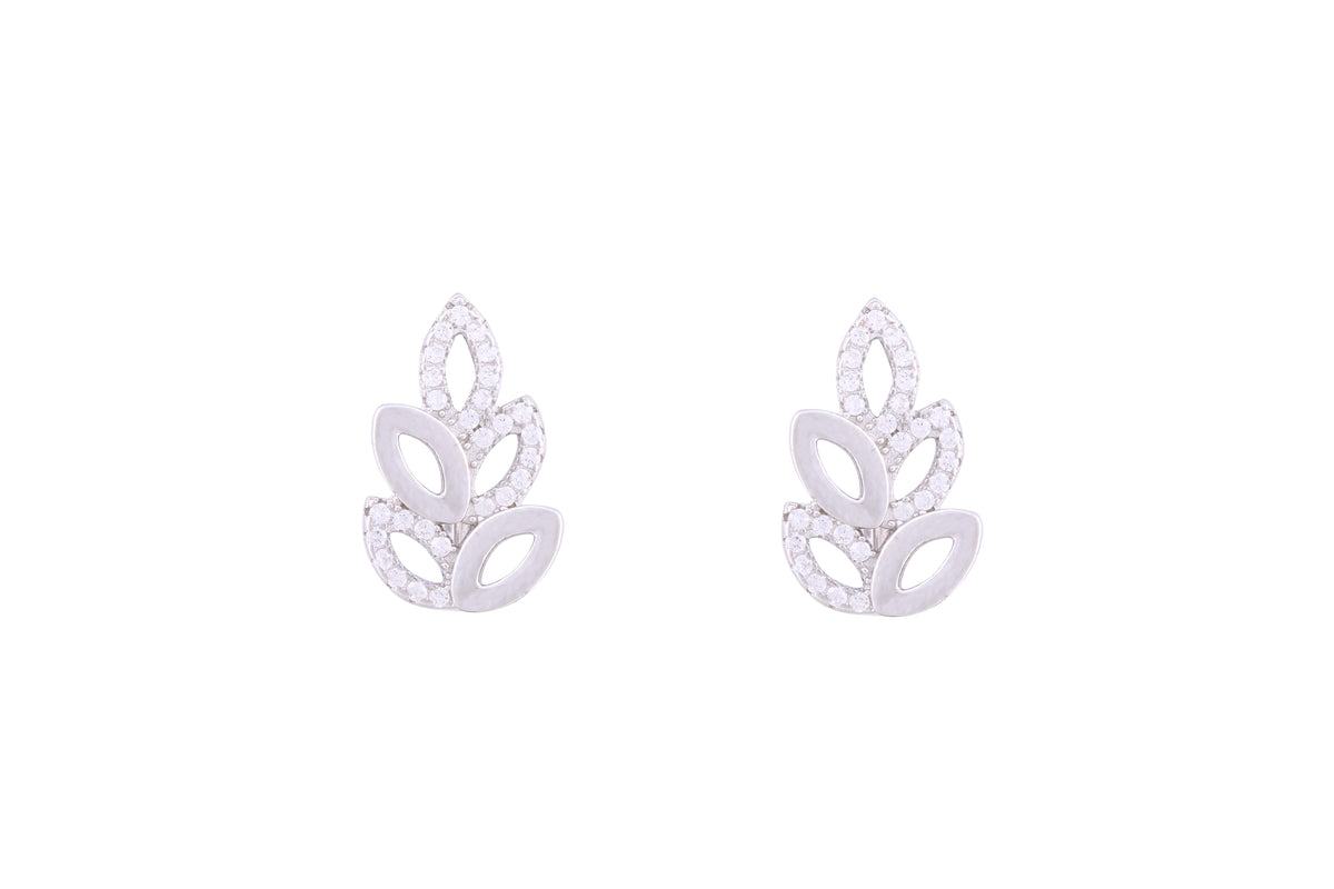 Asfour Crystal Clips Earrings With 3 Leaf Flower In 925 Sterling Silver ED0029