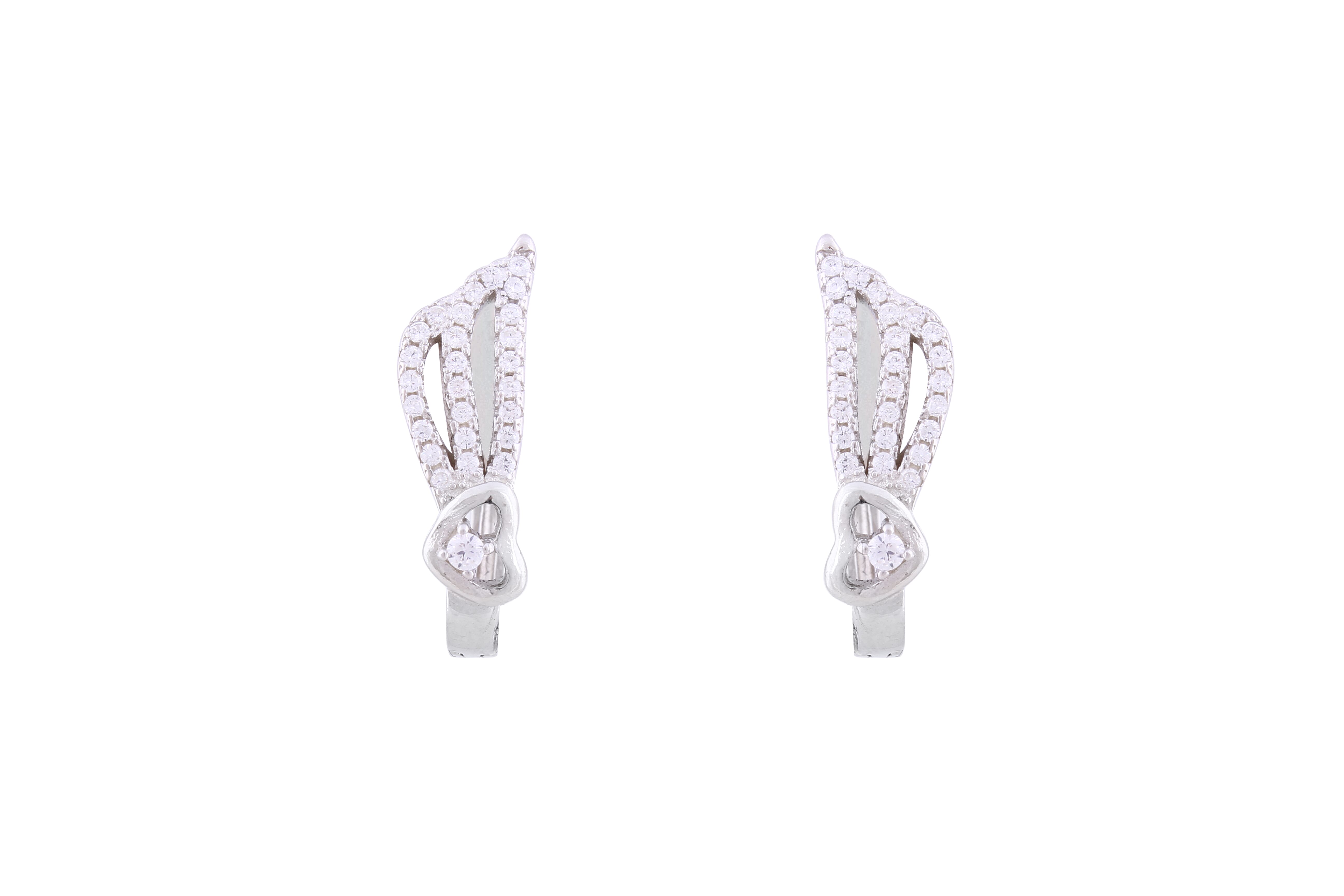 Asfour Crystal Clips Earrings With Heart Design Inlaid With Zircon In 925 Sterling Silver ED0030