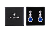 Asfour Crystal Clips Earrings With Blue Pear Design In 925 Sterling Silver ED0031-B