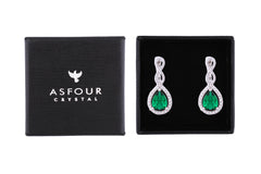 Asfour Crystal Clips Earrings With Emerald Pear Design In 925 Sterling Silver ED0031-G