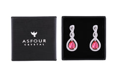 Asfour Crystal Clips Earrings With Dark Rose Pear Design In 925 Sterling Silver ED0031-O5