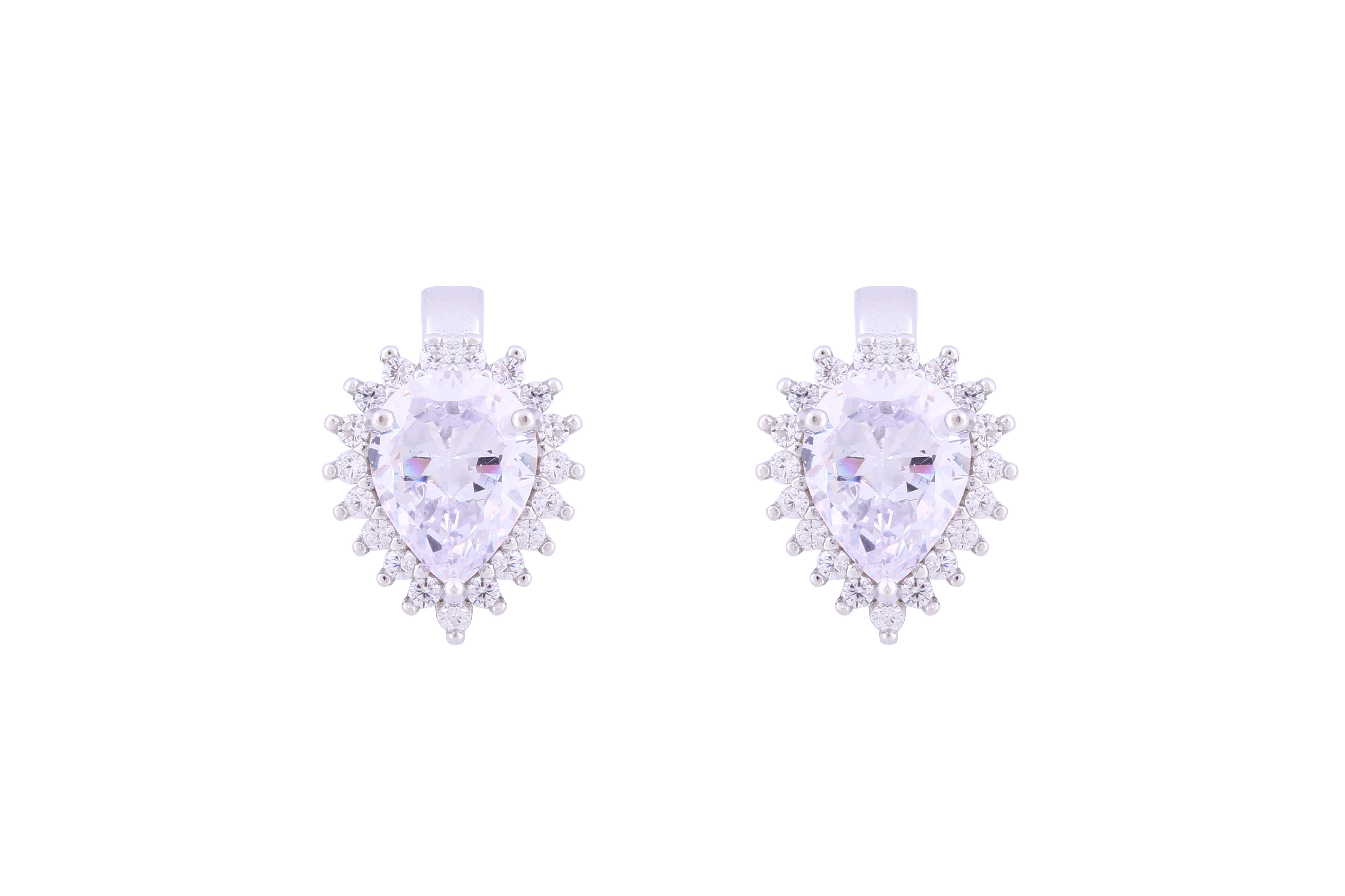 Asfour Crystal Clips Earrings With Pear Design Inlaid With Zircon In 925 Sterling Silver ED0032-W