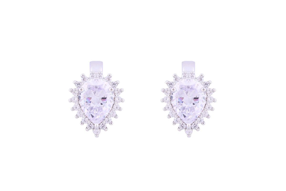 Asfour Crystal Clips Earrings With Pear Design Inlaid With Zircon In 925 Sterling Silver ED0032-W