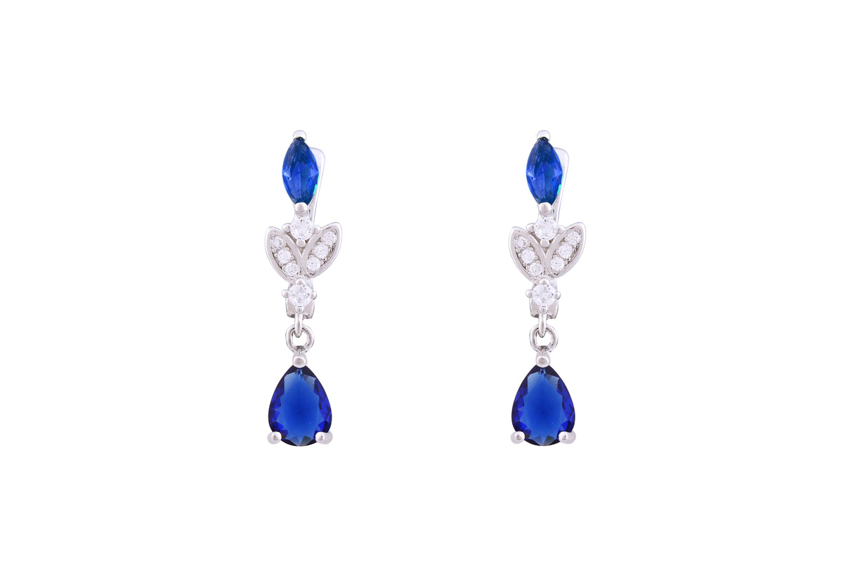 Asfour Crystal Drop Earrings With Blue Pear Design In 925 Sterling Silver ED0033-B