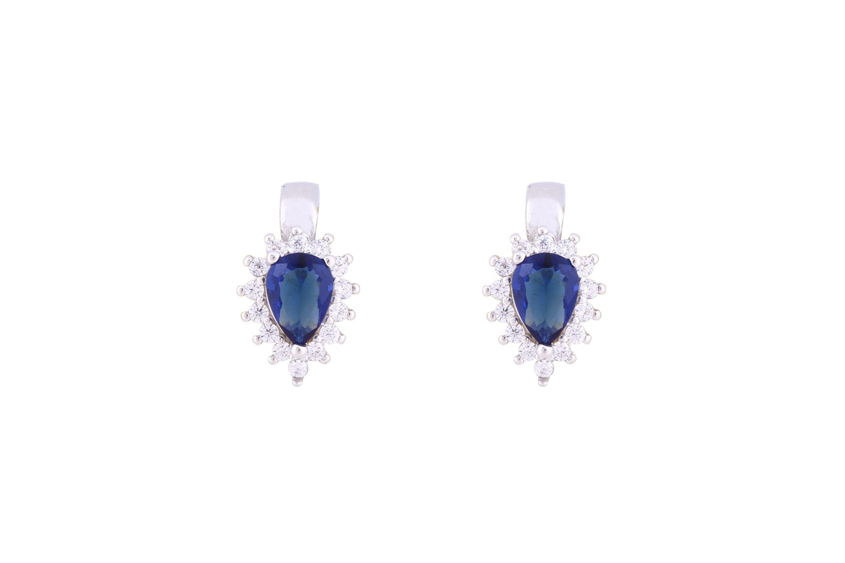 Asfour Crystal Drop Earrings With Blue Pear Design In 925 Sterling Silver ED0034-B