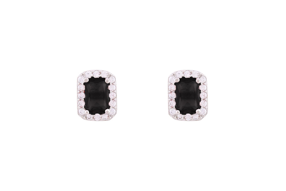 Asfour Crystal Stud Earrings With Emerald Cut Black Zircon Stone In 925 Sterling Silver ED0035-P