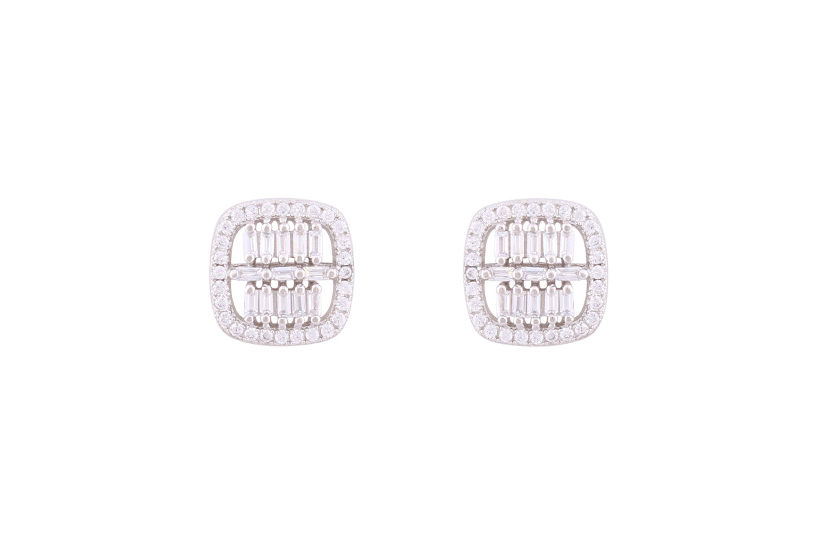 Asfour Crystal Stud Earrings With Art Deco Design Inlaid With Zircon In 925 Sterling Silver ED0037