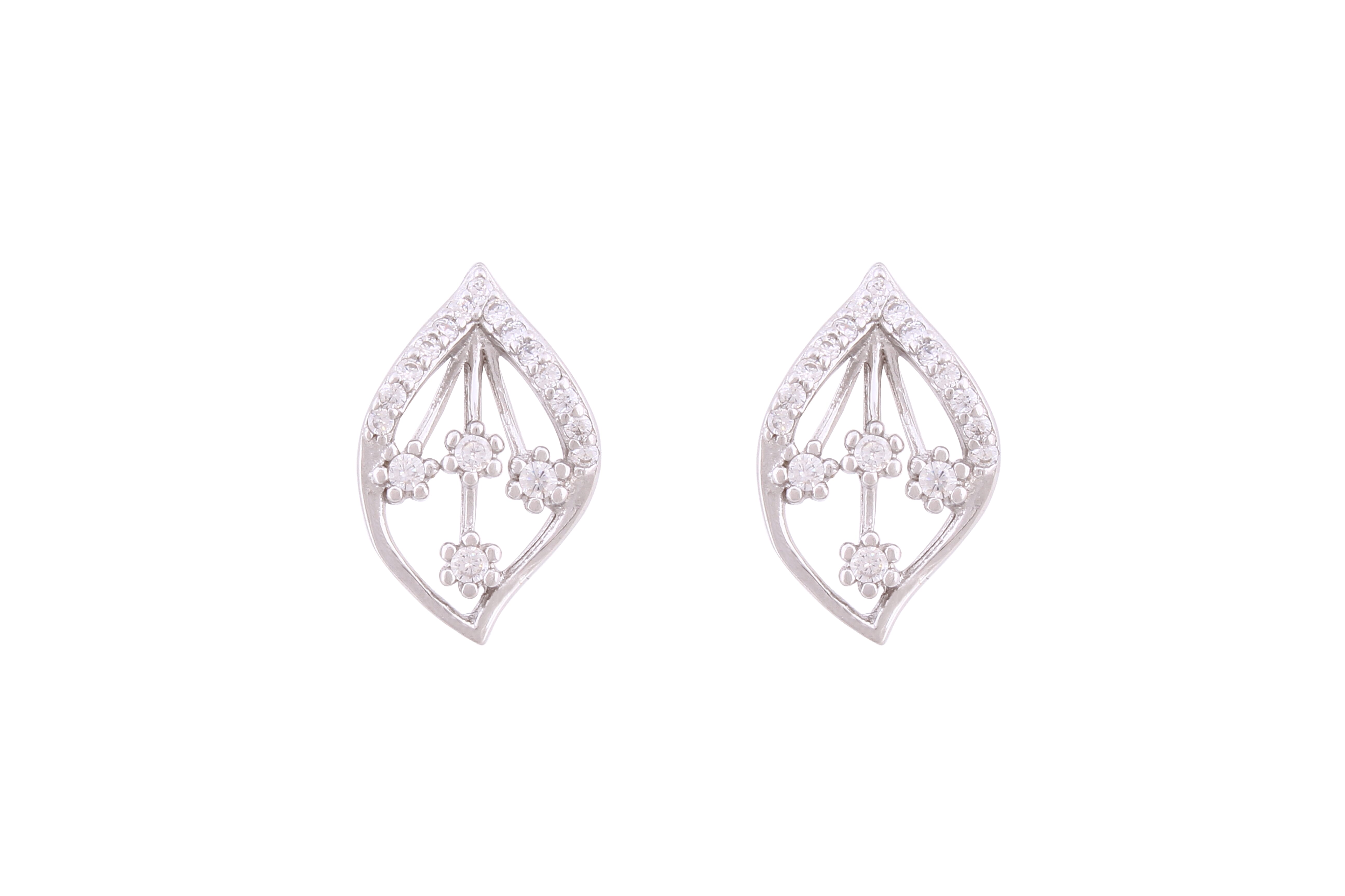 Asfour Crystal Stud Earrings With Art Deco Design Inlaid With Zircon In 925 Sterling Silver ED0039