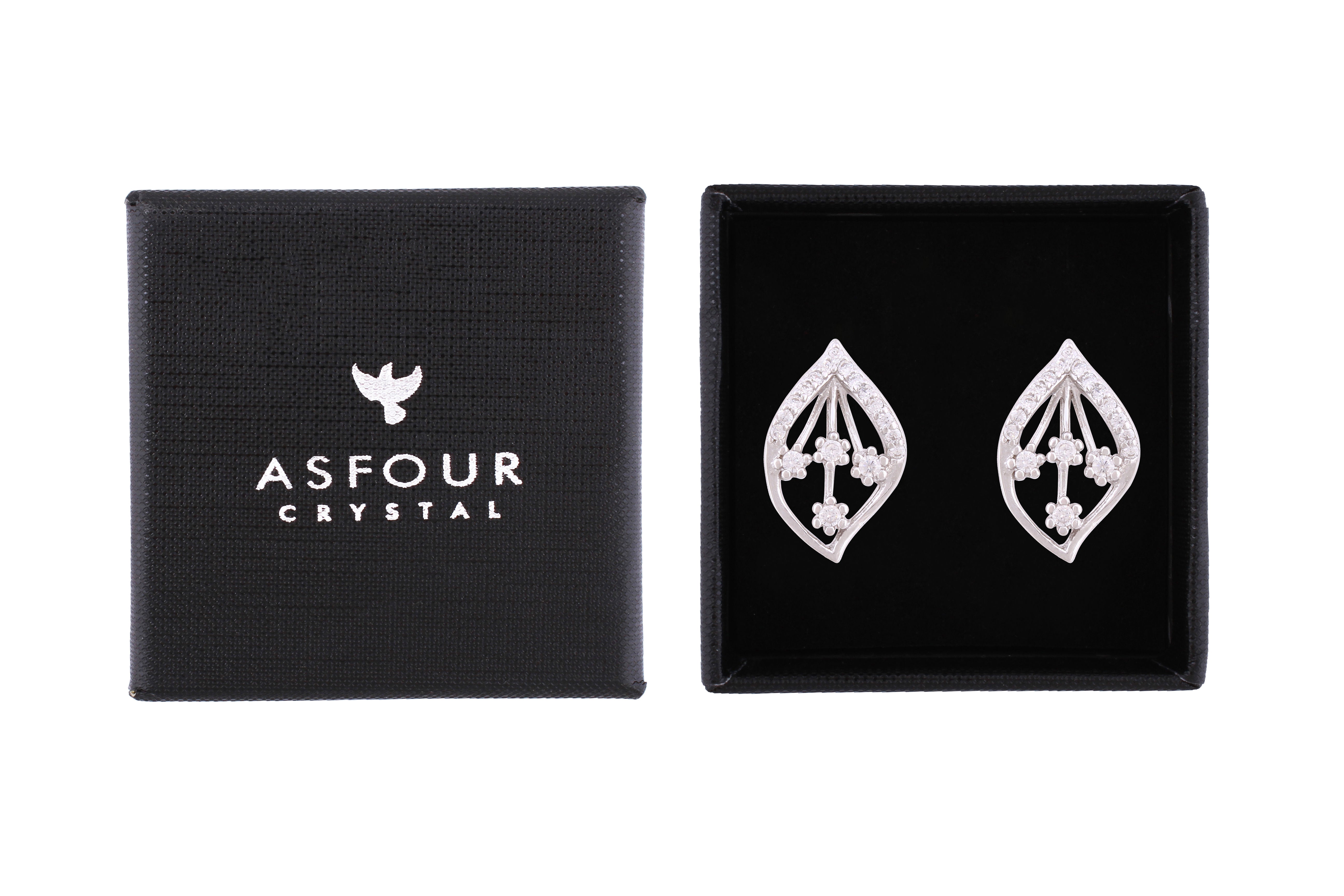 Asfour Crystal Stud Earrings With Art Deco Design Inlaid With Zircon In 925 Sterling Silver ED0039