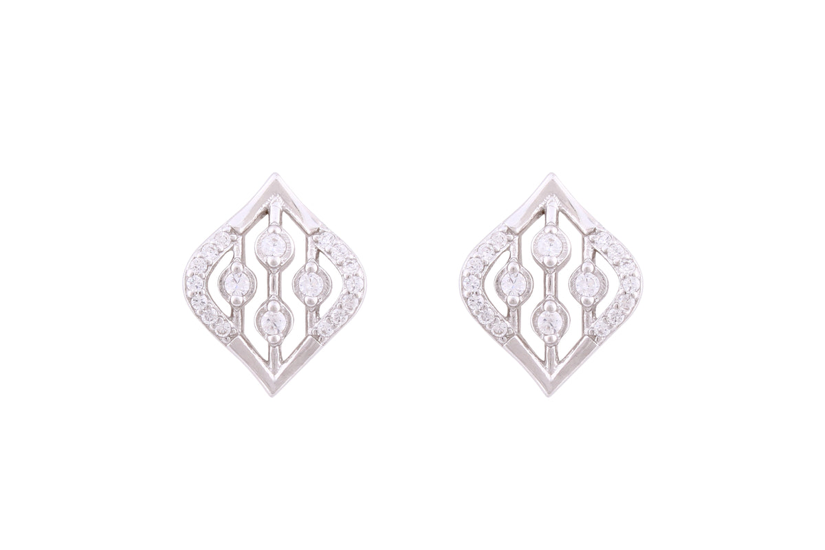 Asfour Crystal Stud Earrings With Art Deco Design Inlaid With Zircon In 925 Sterling Silver ED0040