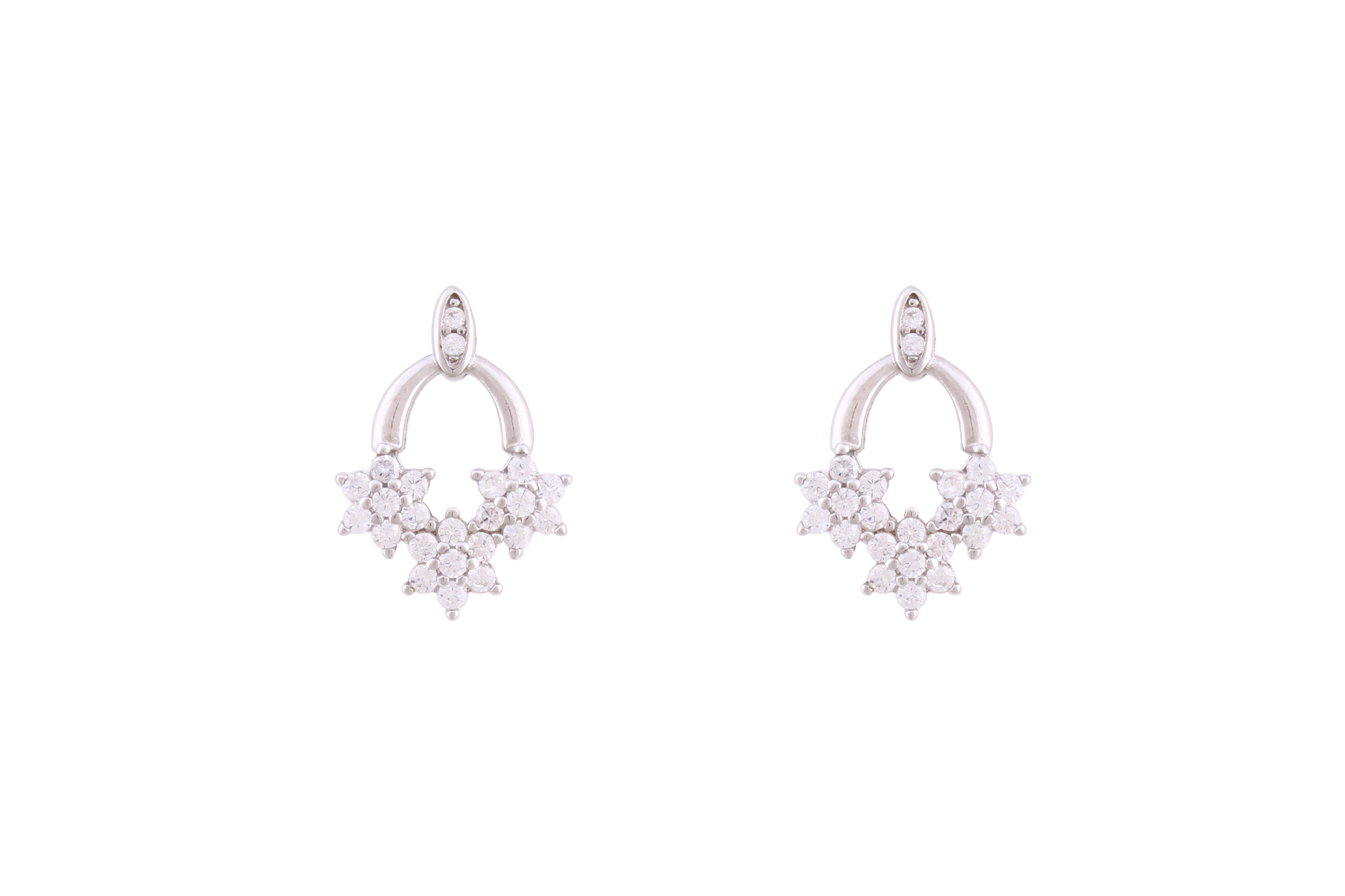 Asfour Crystal Stud Earrings With Flower Design Inlaid With Zircon In 925 Sterling Silver ED0041