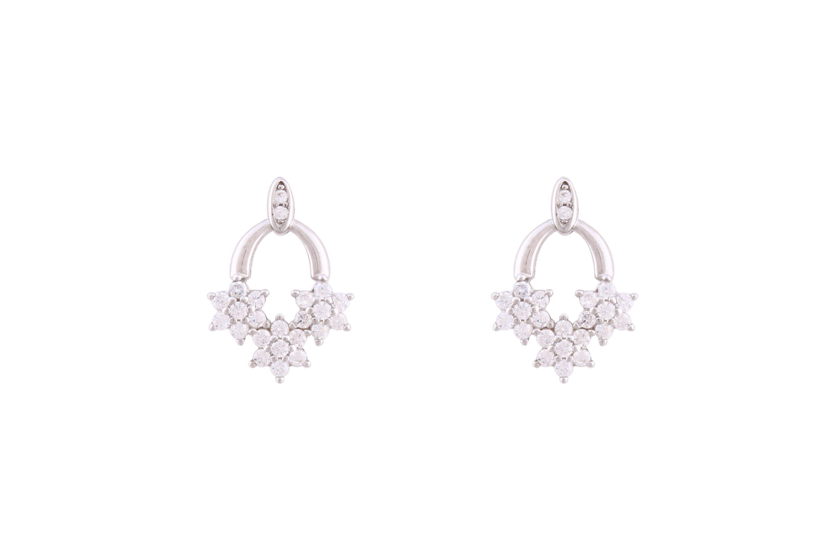 Asfour Crystal Stud Earrings With Flower Design Inlaid With Zircon In 925 Sterling Silver ED0041