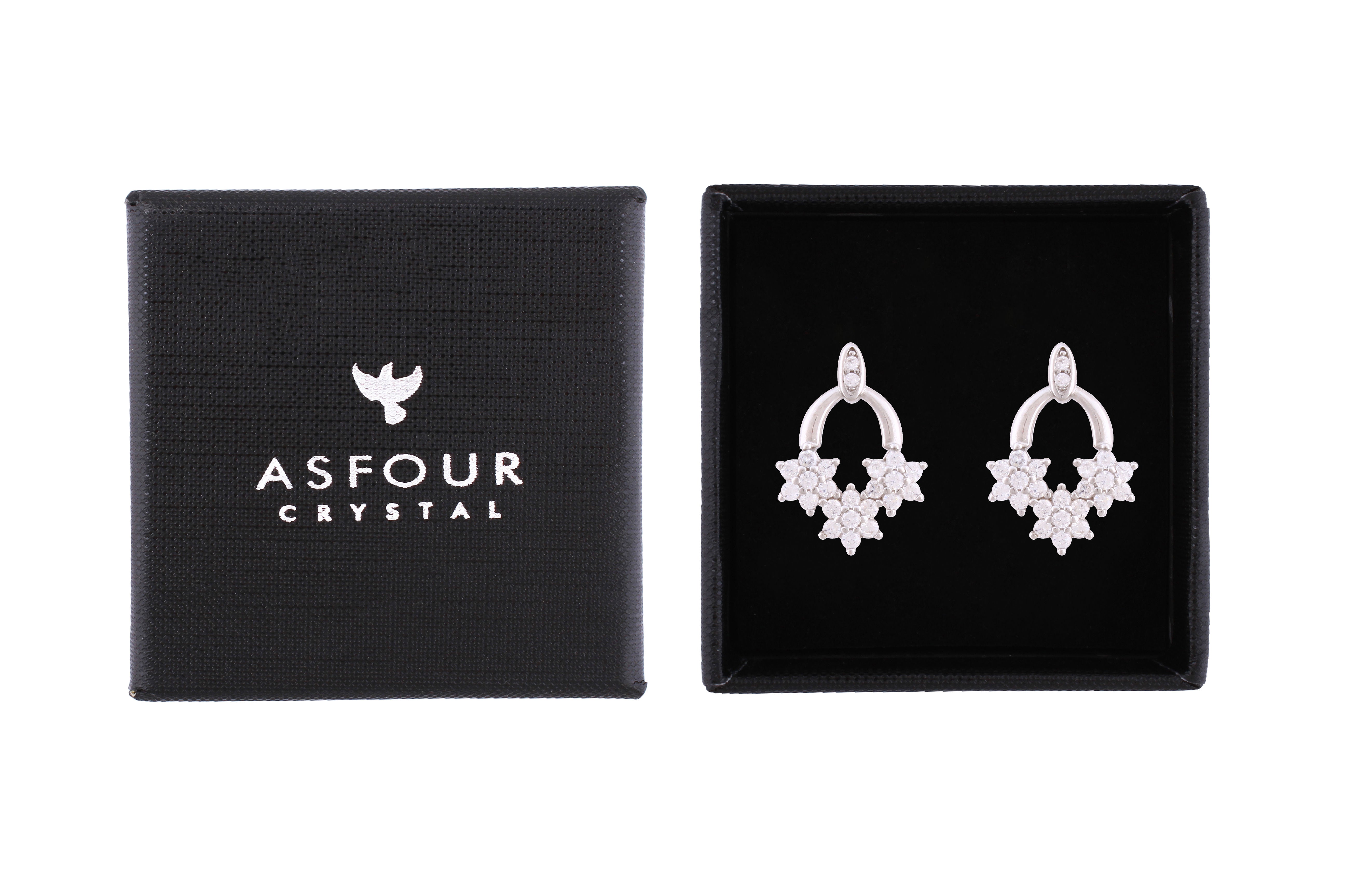 Asfour Crystal Stud Earrings With Flower Design Inlaid With Zircon In 925 Sterling Silver ED0041