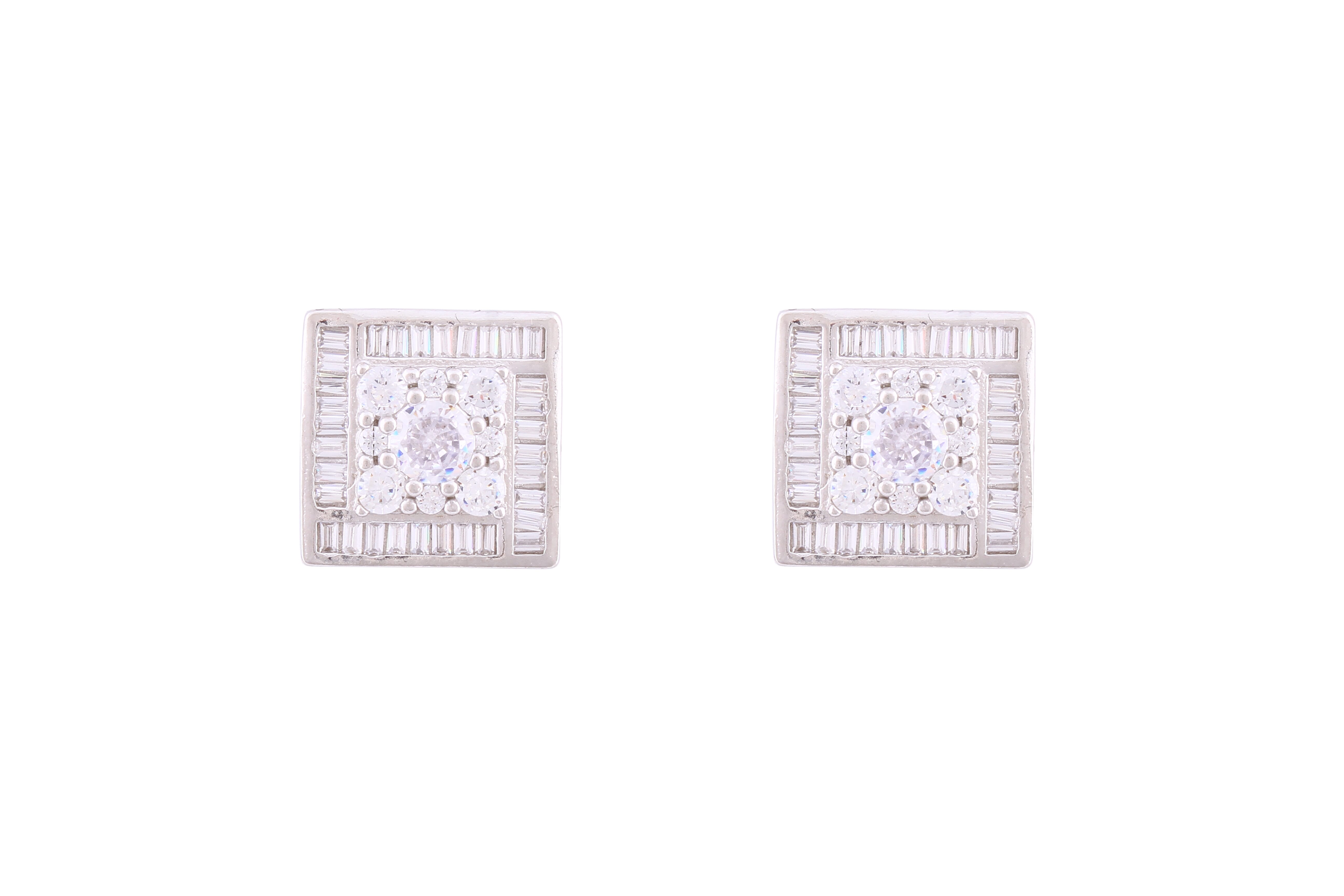 Asfour Crystal Stud Earrings With Square Shape Inlaid With Zircon In 925 Sterling Silver ED0042