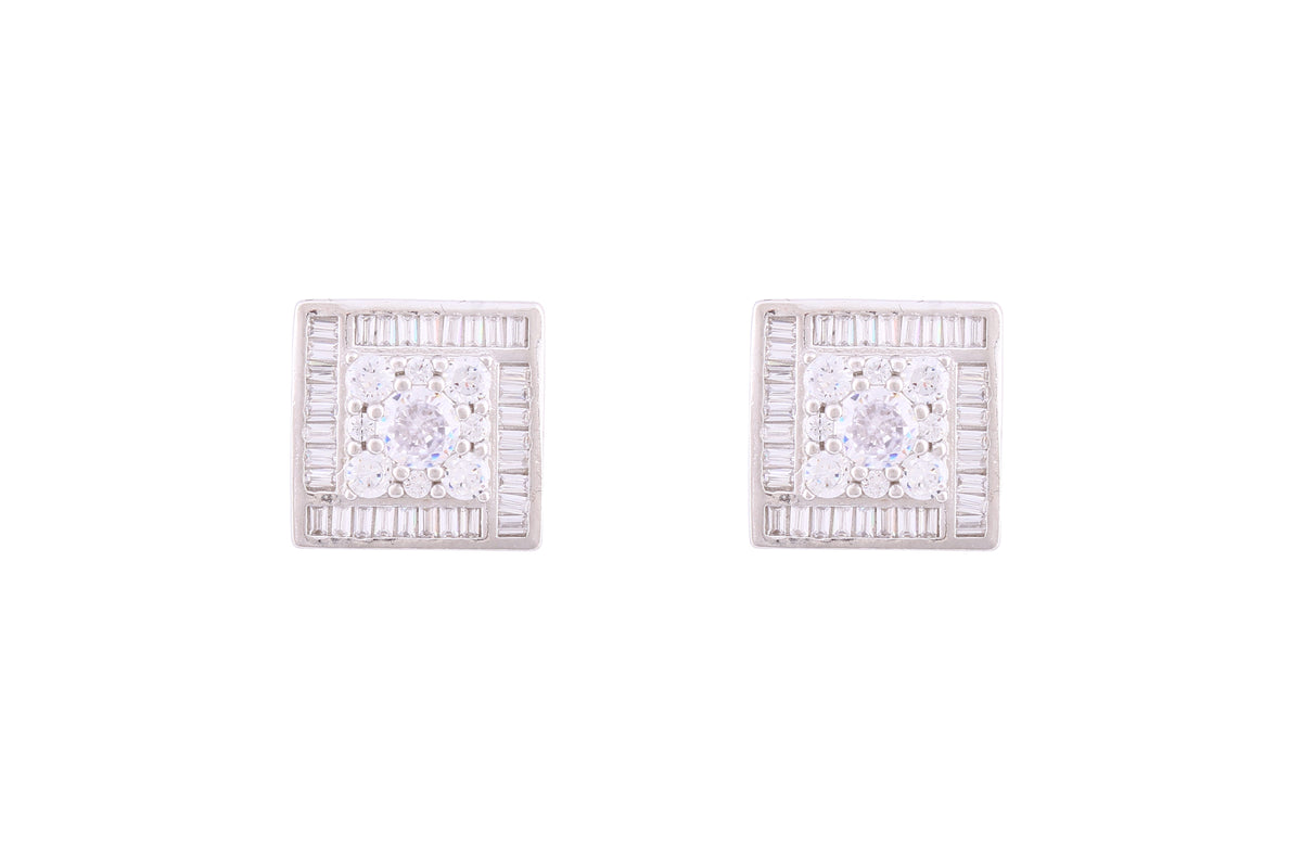 Asfour Crystal Stud Earrings With Square Shape Inlaid With Zircon In 925 Sterling Silver ED0042