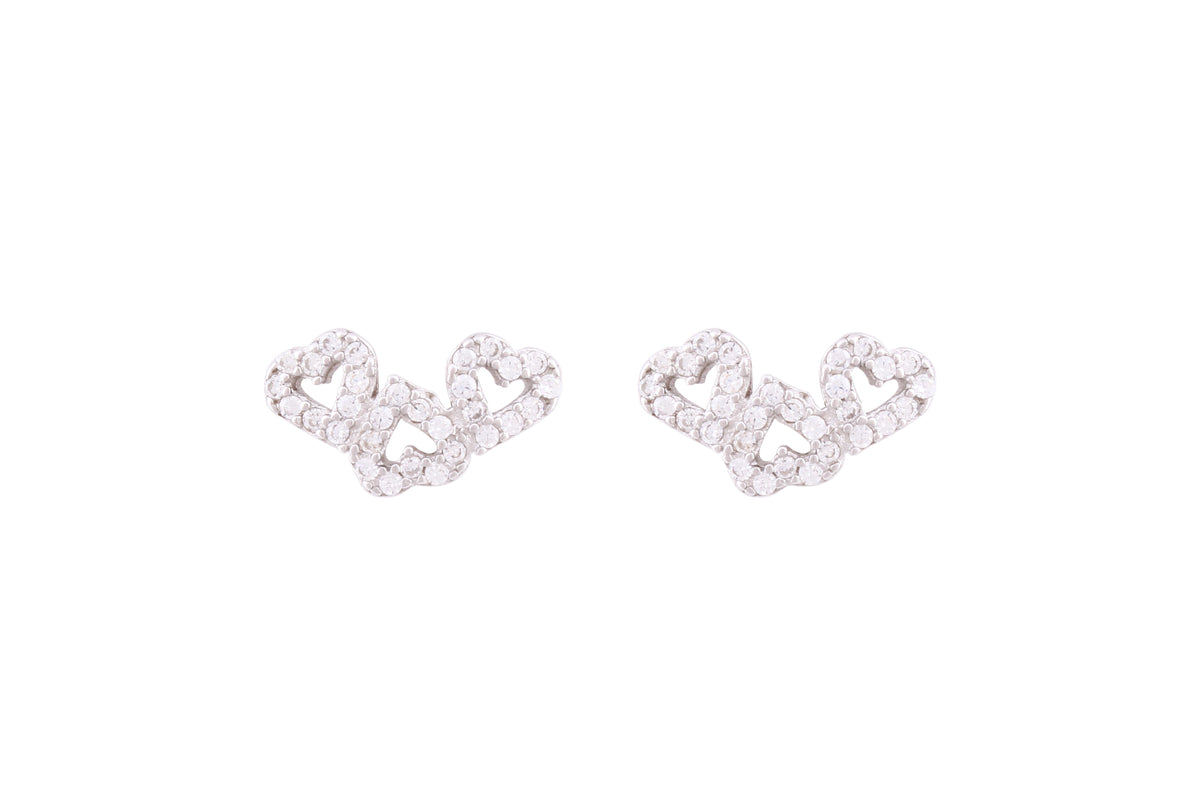 Asfour Crystal Stud Earrings With Hearts Design Inlaid With Zircon In 925 Sterling Silver ED0043