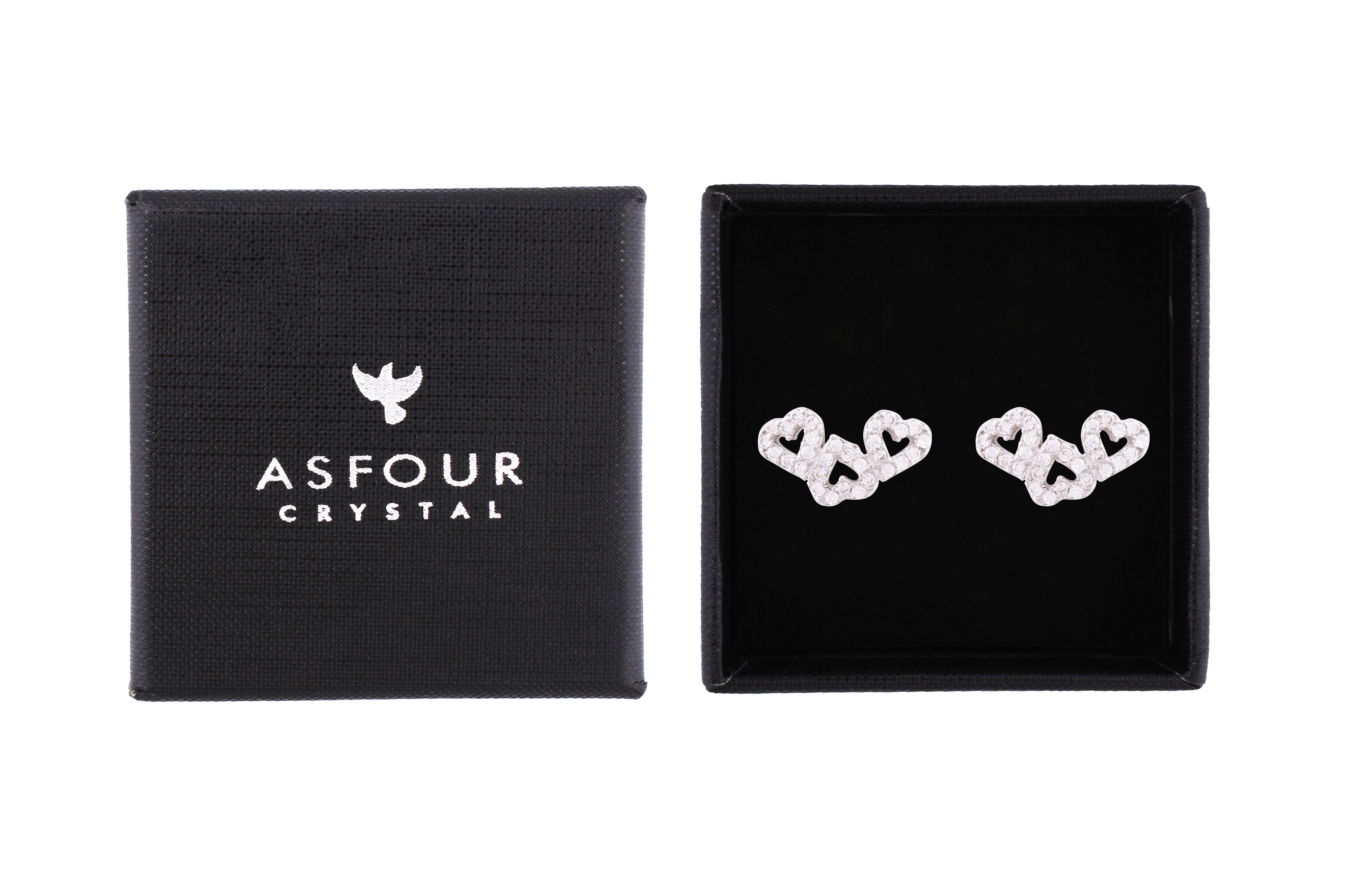 Asfour Crystal Stud Earrings With Hearts Design Inlaid With Zircon In 925 Sterling Silver ED0043