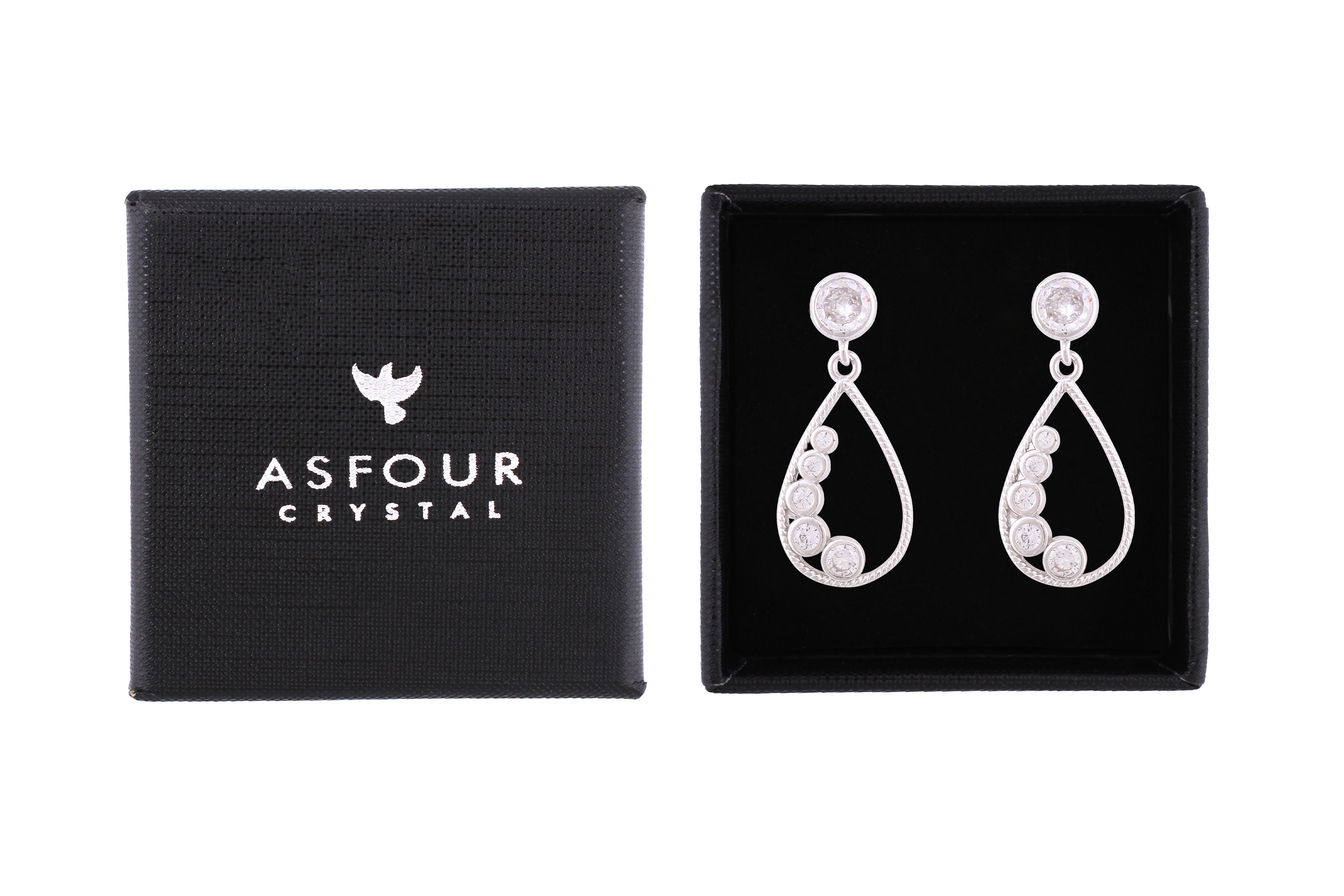 Asfour Crystal Stud Earrings With Pear Shape Inlaid With Zircon In 925 Sterling Silver ED0045