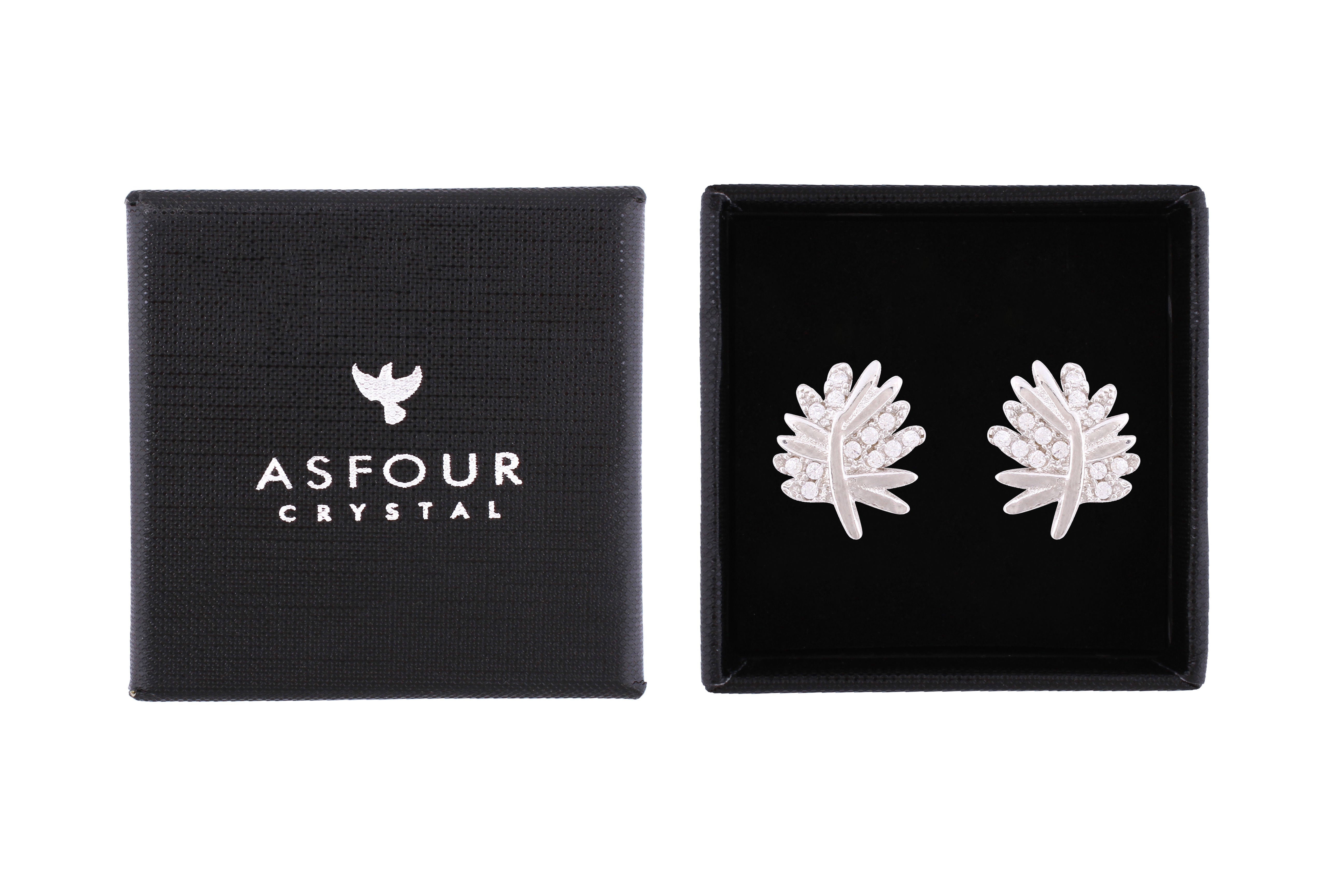 Asfour Crystal Stud Earrings With Tree Design Inlaid With Zircon In 925 Sterling Silver ED0046