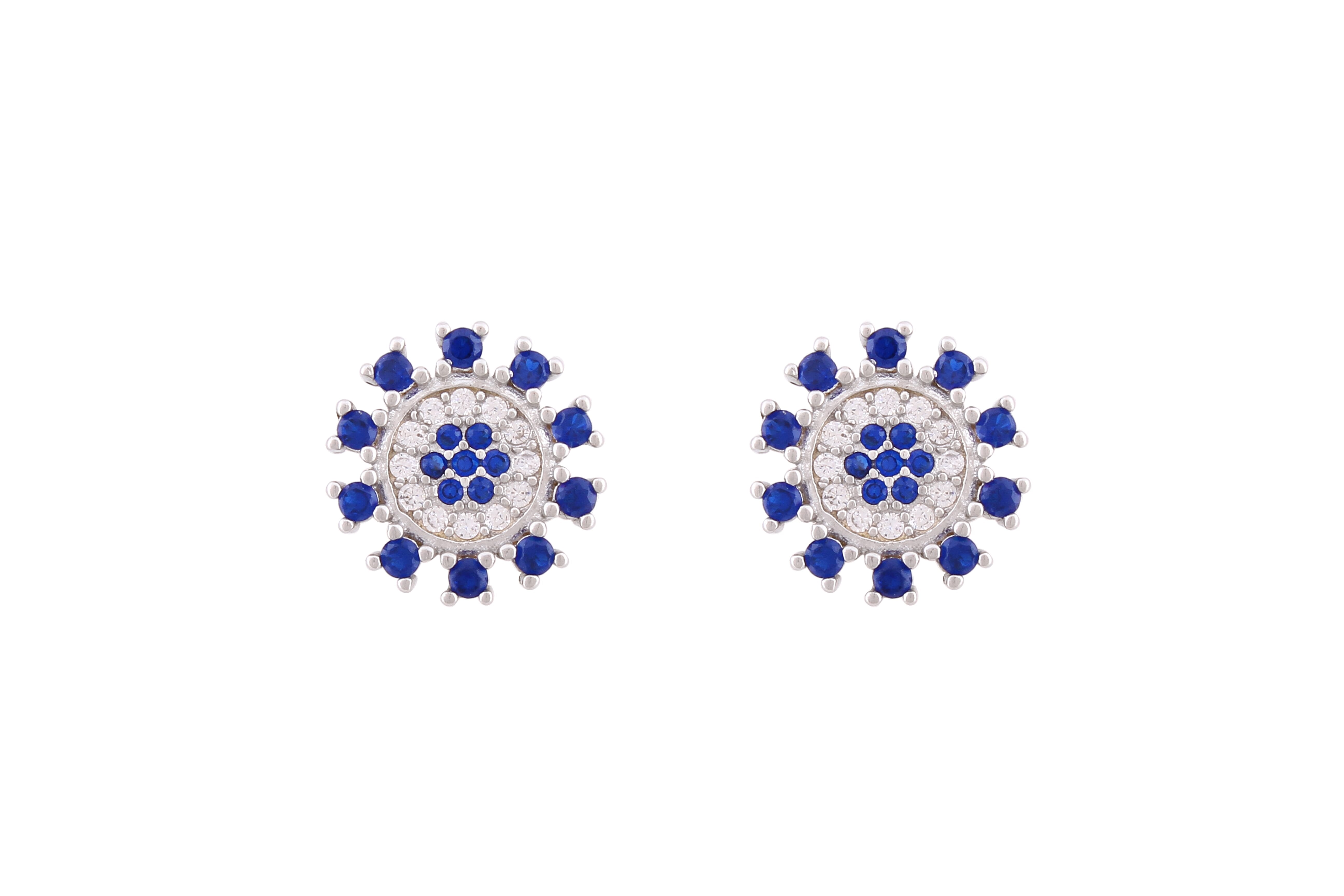 Asfour Crystal Stud Earrings With Blue Round Design Inlaid With Zircon In 925 Sterling Silver ED0047-WB