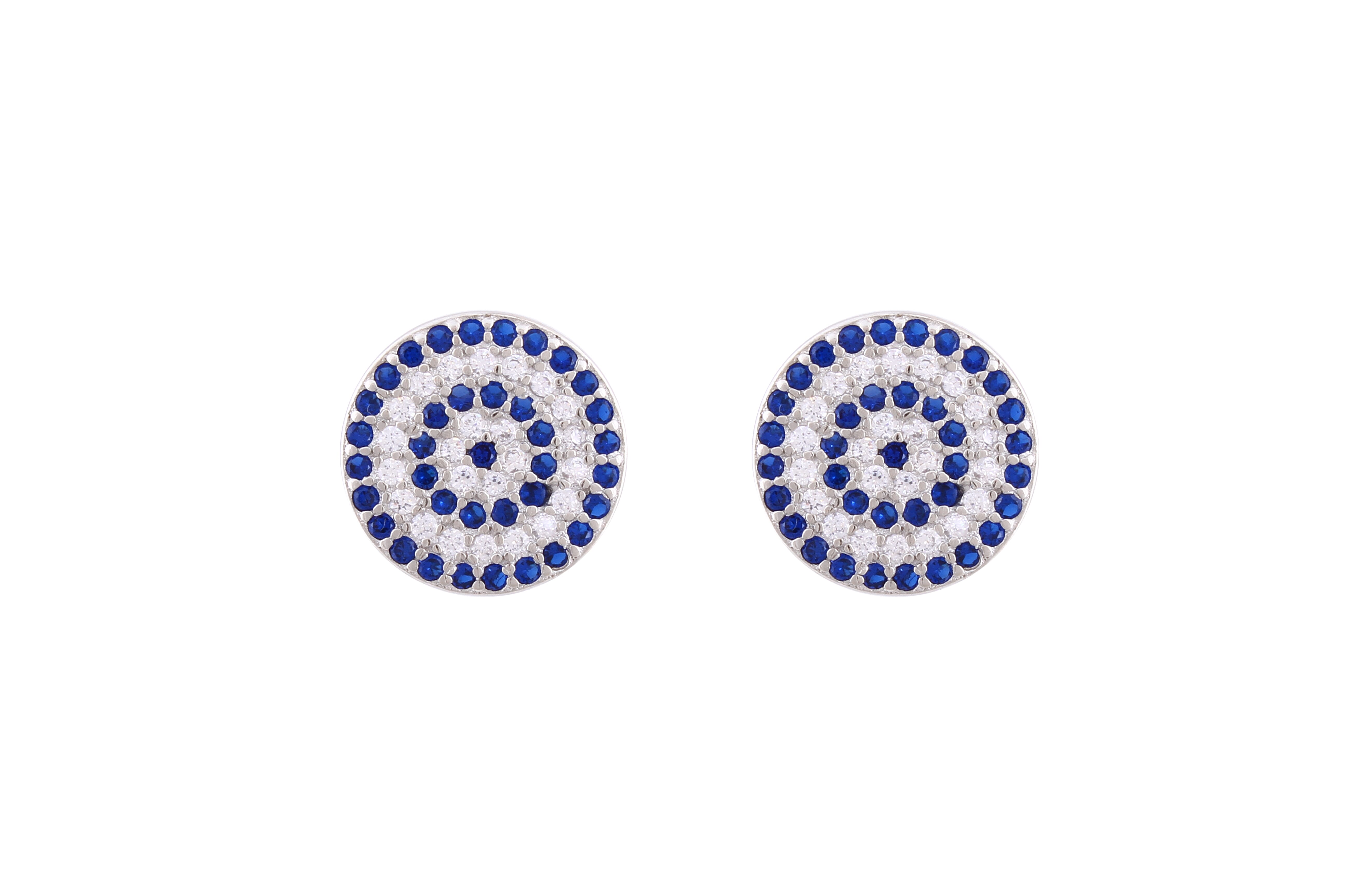 Asfour Crystal Stud Earrings With Blue Evil Eye Design In 925 Sterling Silver ED0048-WB