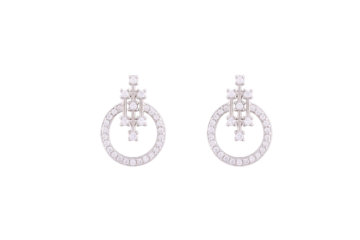 Asfour Crystal Stud Earrings With Round Design Inlaid With Zircon In 925 Sterling Silver ED0051