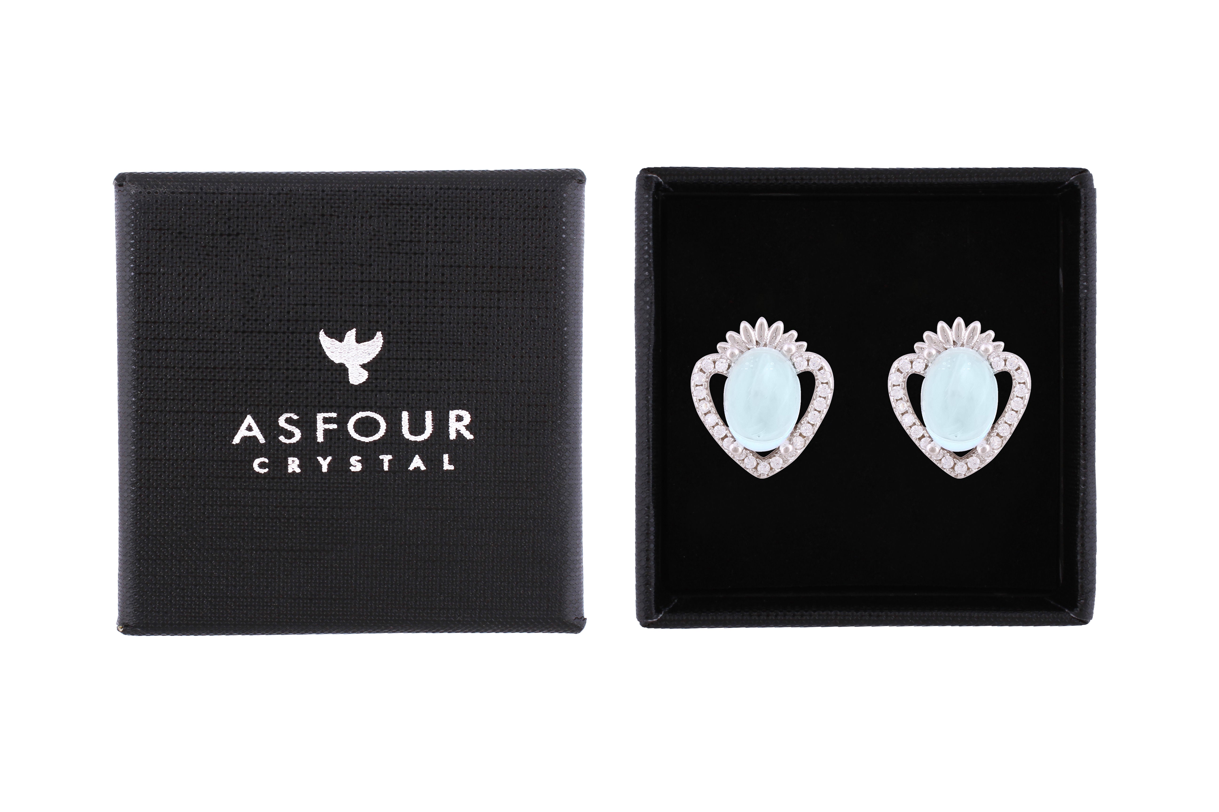 Asfour Crystal Stud Earrings With Heart Design Inlaid With Zircon In 925 Sterling Silver ED0053