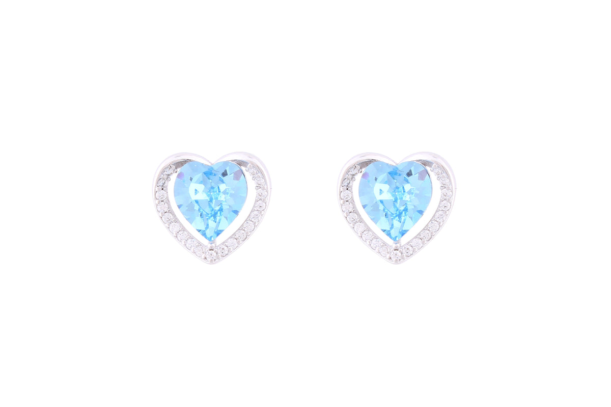 Asfour Crystal Stud Earrings With Aquamarine Heart Design In 925 Sterling Silver ED0055-M