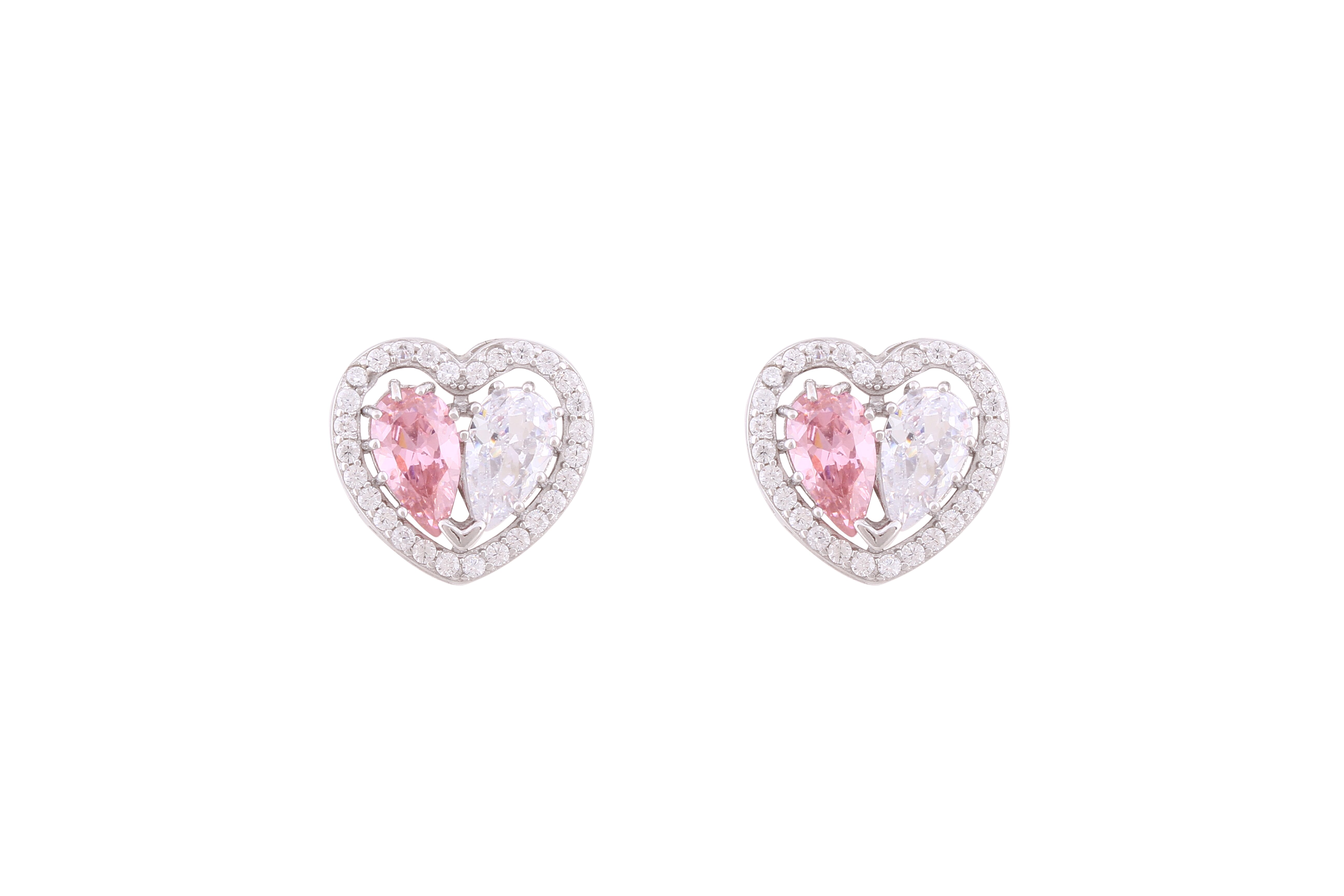 Asfour Crystal Stud Earrings With Rose & Clear Heart Design In 925 Sterling Silver ED0056-WO