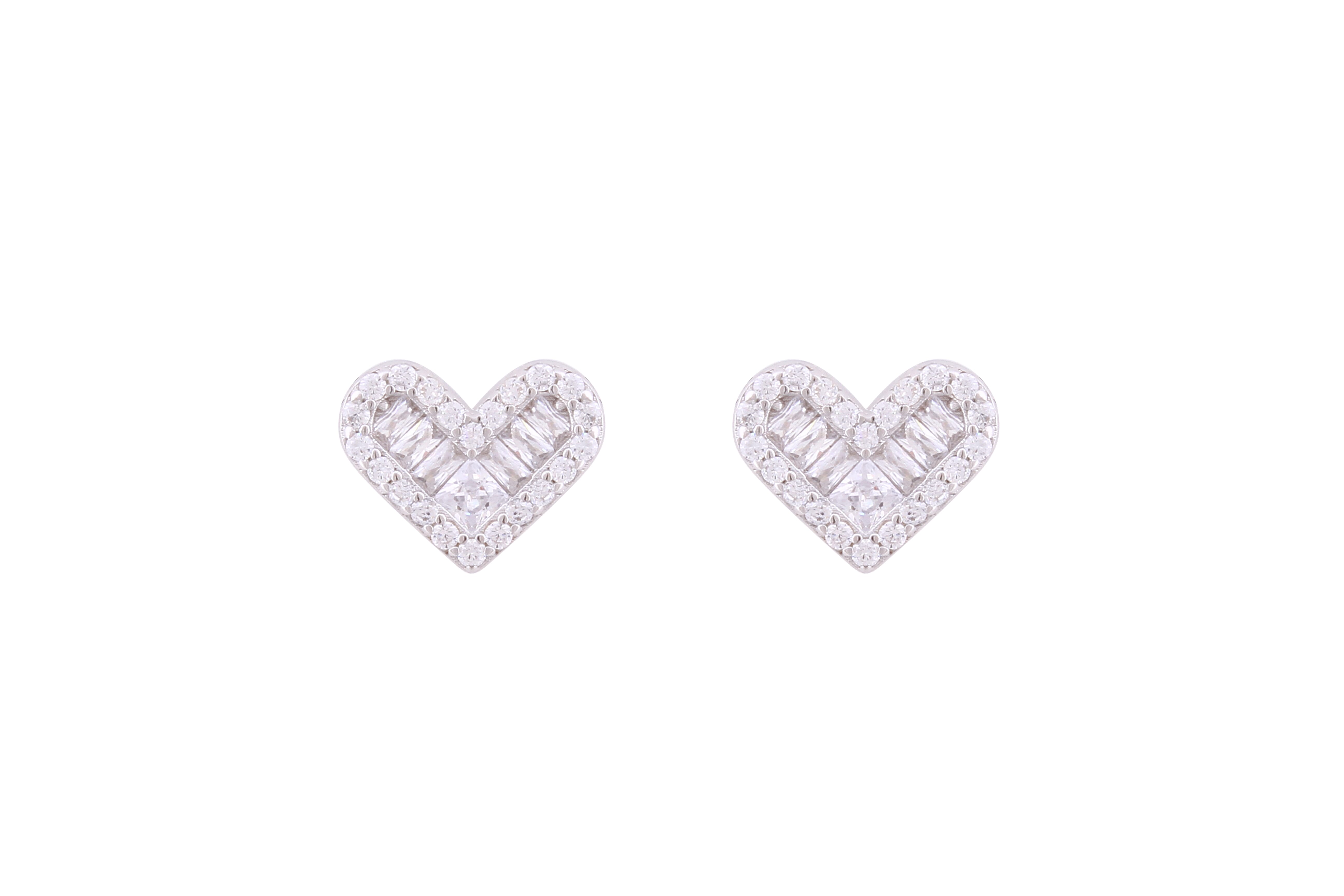 Asfour Crystal Stud Earrings With Heart Design Inlaid With Zircon In 925 Sterling Silver ED0058